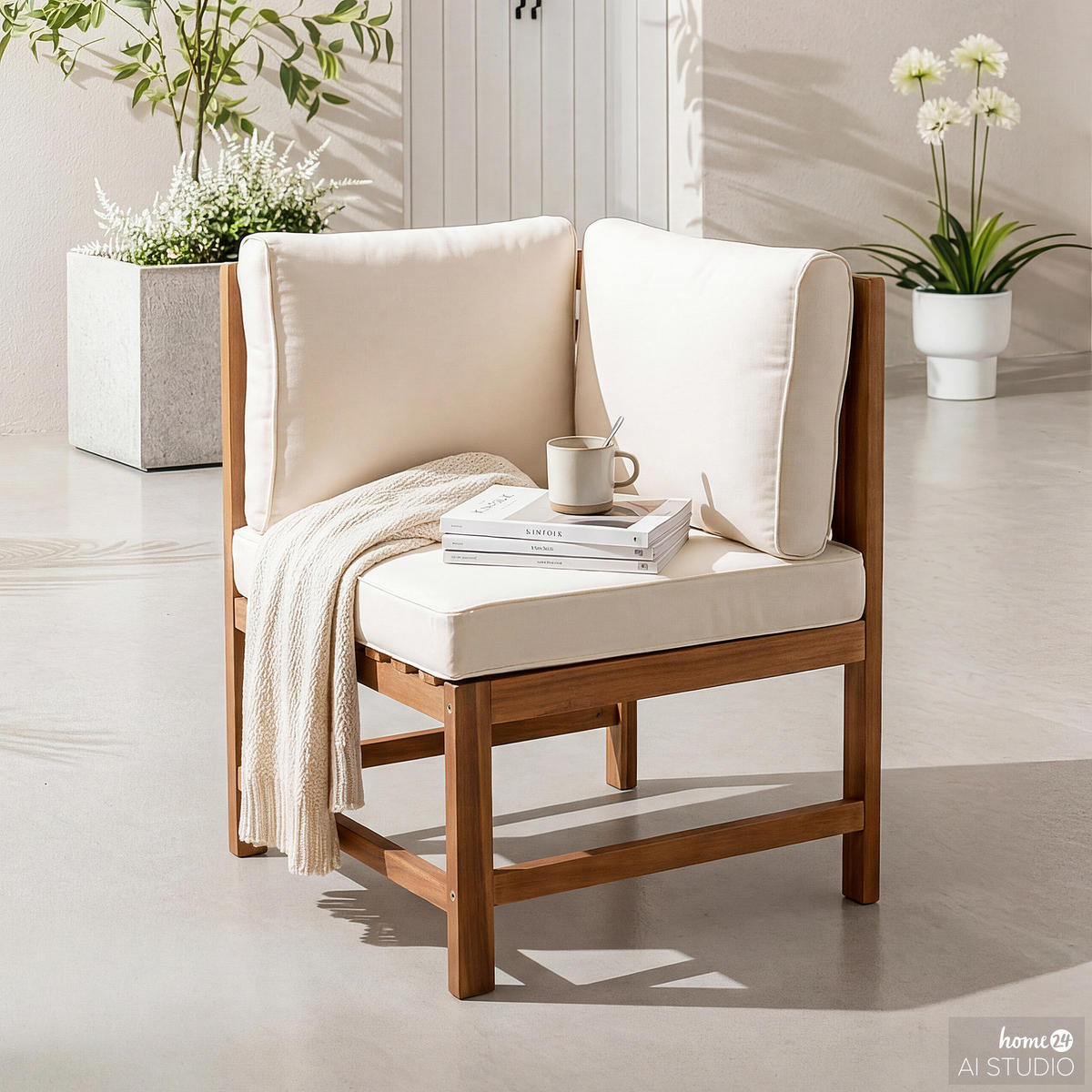 DININGECKELEMENT - Akazie massiv / Polyester - Braun / Beige - Beige/Braun, Holz/Textil - home24