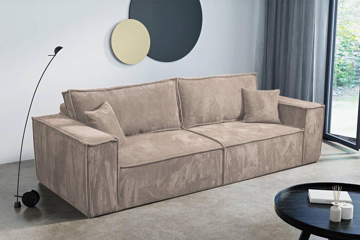 SCHLAFSOFA mit Bettkasten und Cordstoff MONA Hellbraun - Braun, Holzwerkstoff (255/85/105cm) - Compleo24