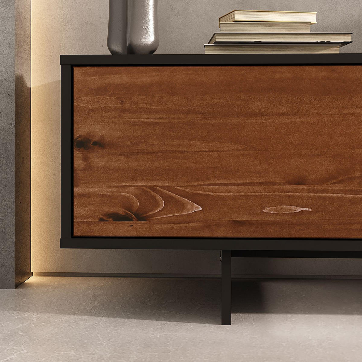 LOWBOARD ARTO - Kastanienfarben/Schwarz, Holz (184/42/39cm) - IDIMEX