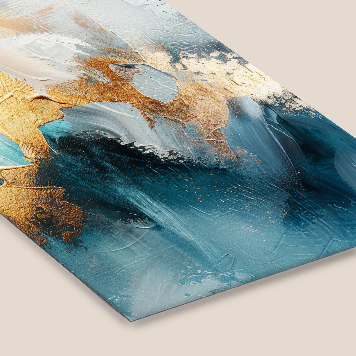 POSTER MIT RAHMENGERAHMTES BILD Abstrakt - Kunst - Gold - Blau Bilderleiste 80x120 cm - Petrol, Papier (80/120cm) - MuchoWow