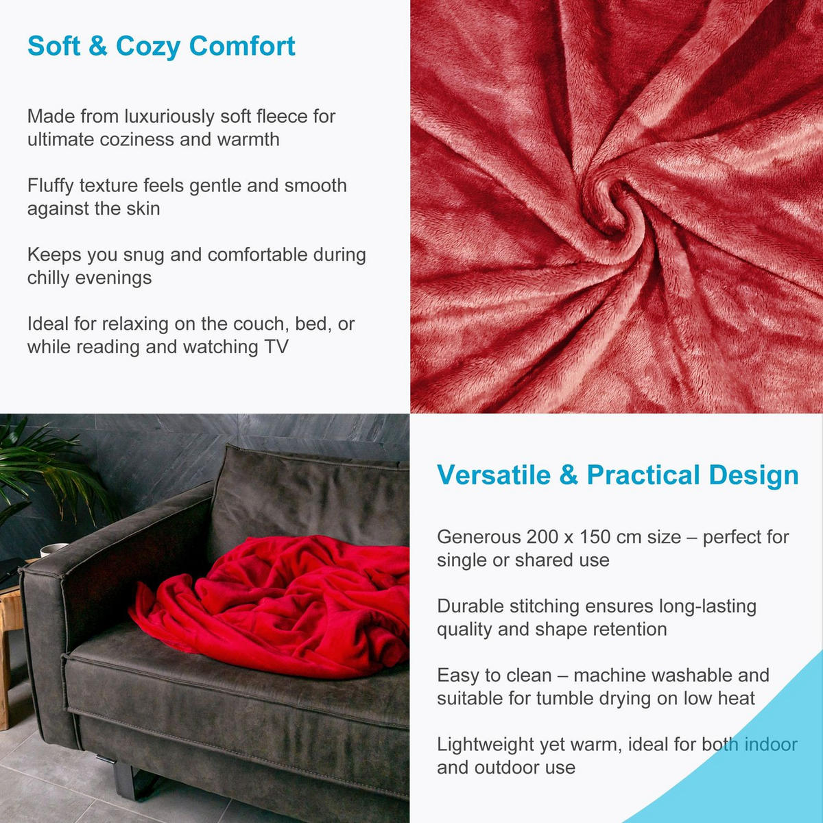KUSCHELDECKE 200 / 150 cm (rot) - Rot, Kunststoff (150/200cm)