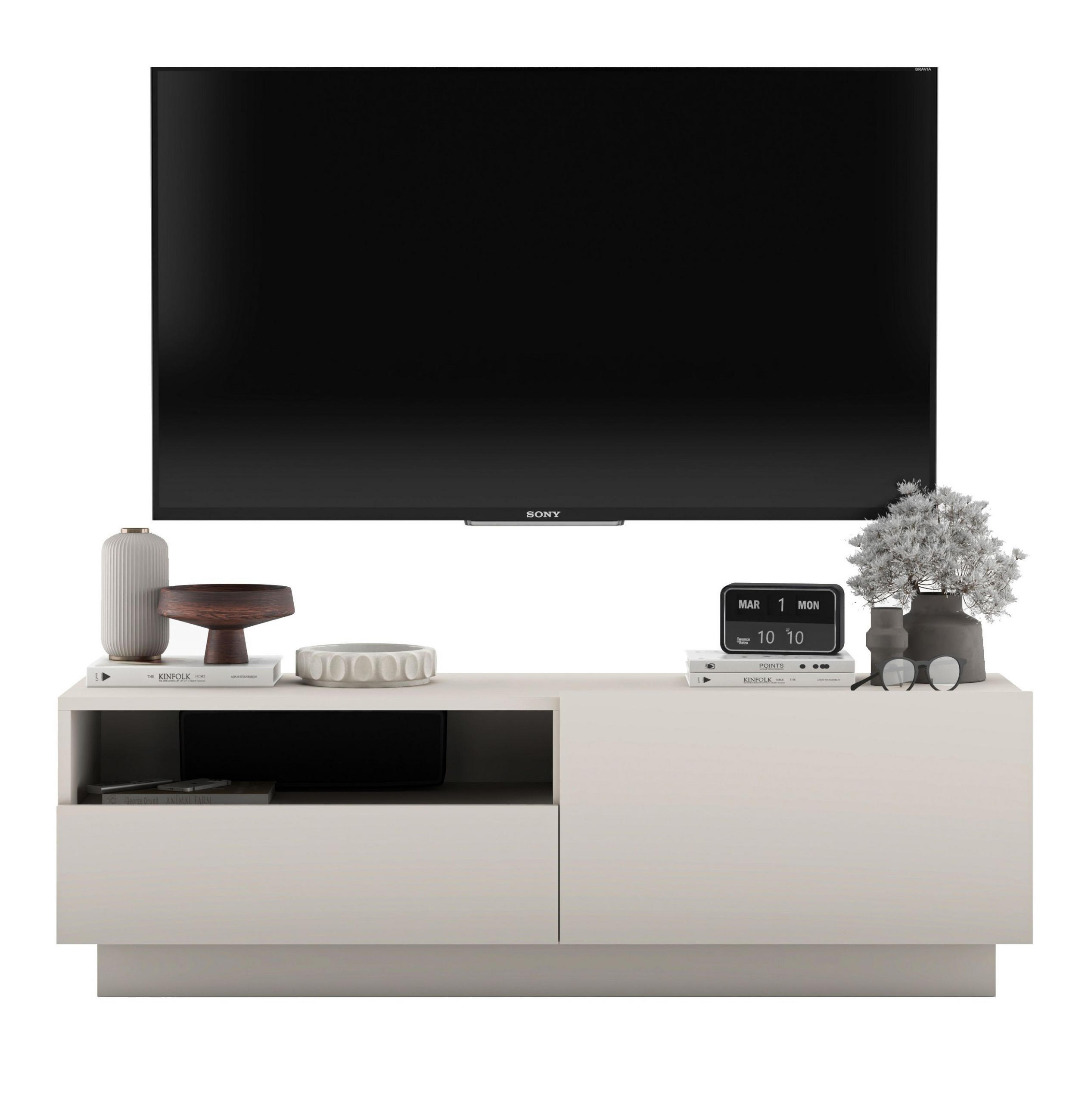 Meble Lindner TV stolek Enjoy Kašmír mat 120 cm se zásuvkou a soklem