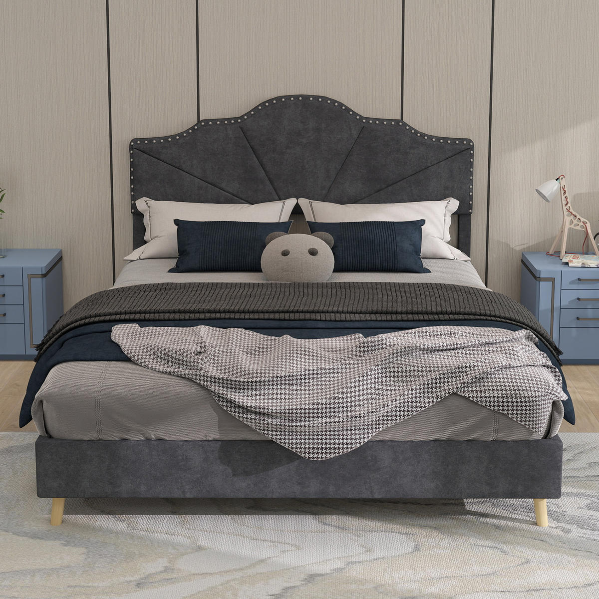 POLSTERBETT 140x200 cm Samt ohne Stauraum grau - Grau, Textil (140/200cm) - LEBENLANG