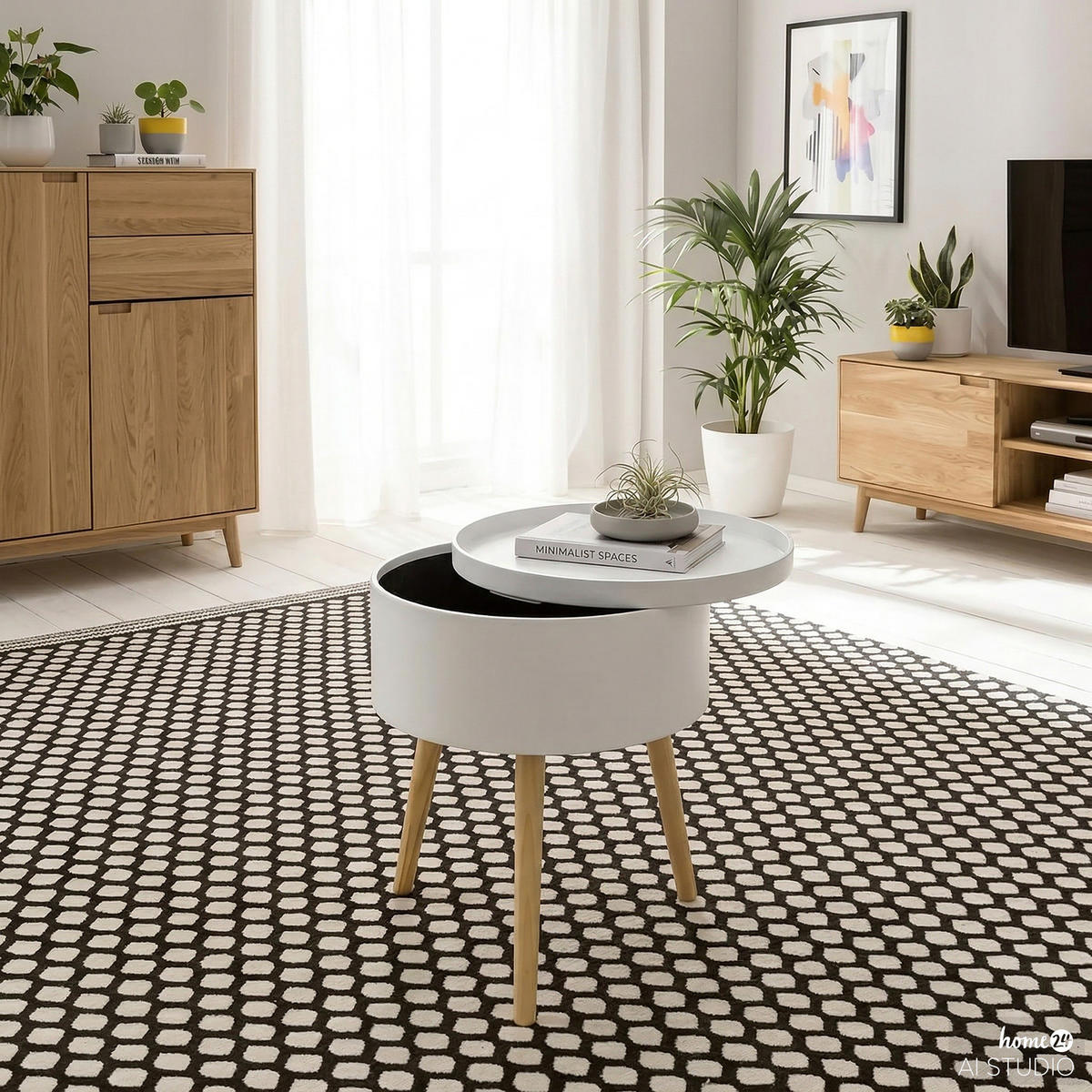 BEISTELLTISCH mit Stauraum - Weiß / Pinie - Weiß, Holz/Holzwerkstoff (38/38/49cm) - home24