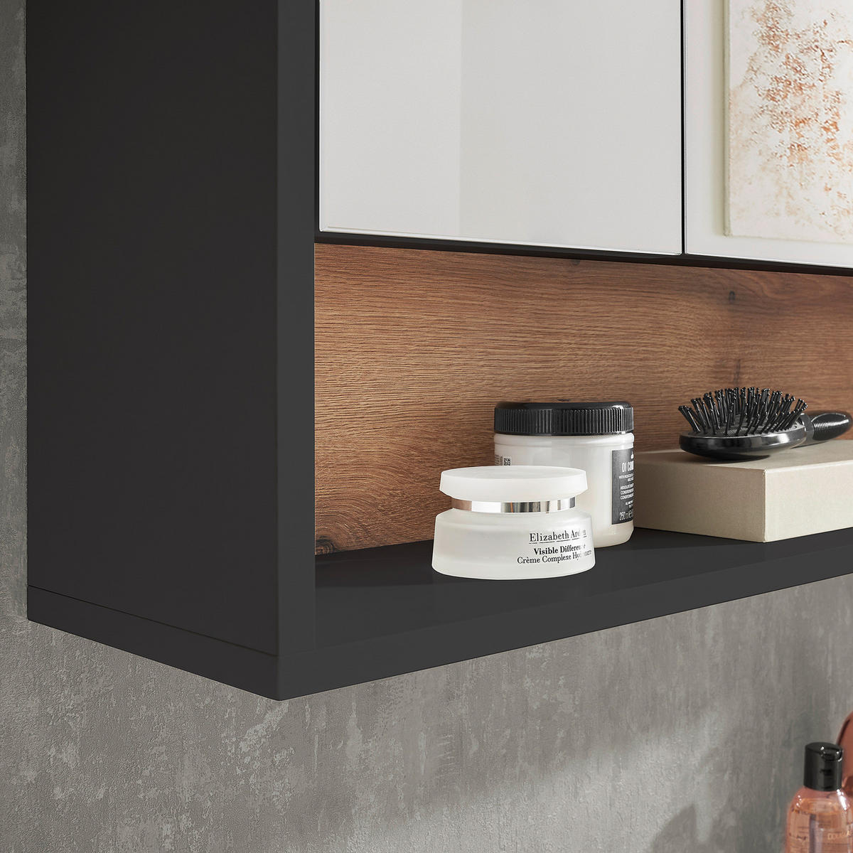 BELEUCHTETER SPIEGELSCHRANK - Anthrazit, Holzwerkstoff (80/72/21cm) - home24