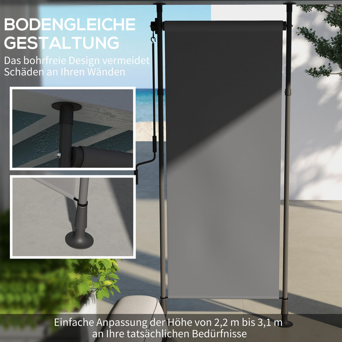 SENKRECHTMARKISE, Polyester, Dunkelgrau - Dunkelgrau, Kunststoff/Metall (2.8/310/120cm) - Outsunny