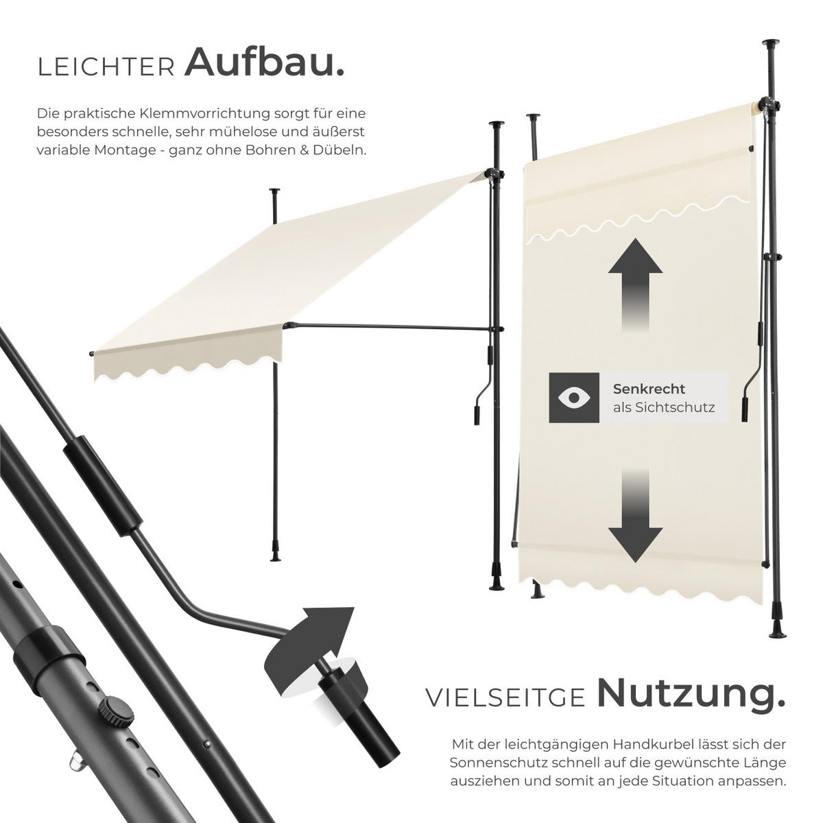 KLEMMMARKISE ,einfache Montage,beige - Beige, Kunststoff (150/304/180cm) - tectake