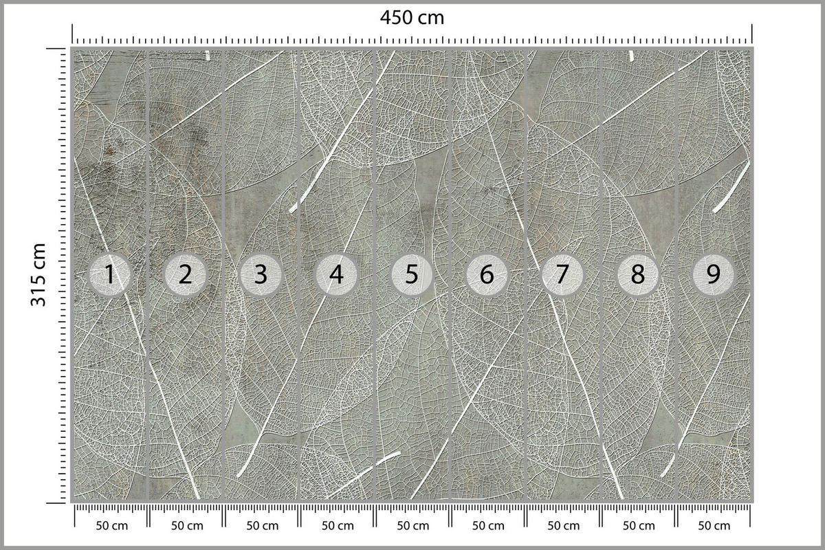 FOTOTAPETE für Schlafzimmer Weiße Blätter auf Beton 450x315 - Weiß/Grau, Papier (450/315cm) - Muralo