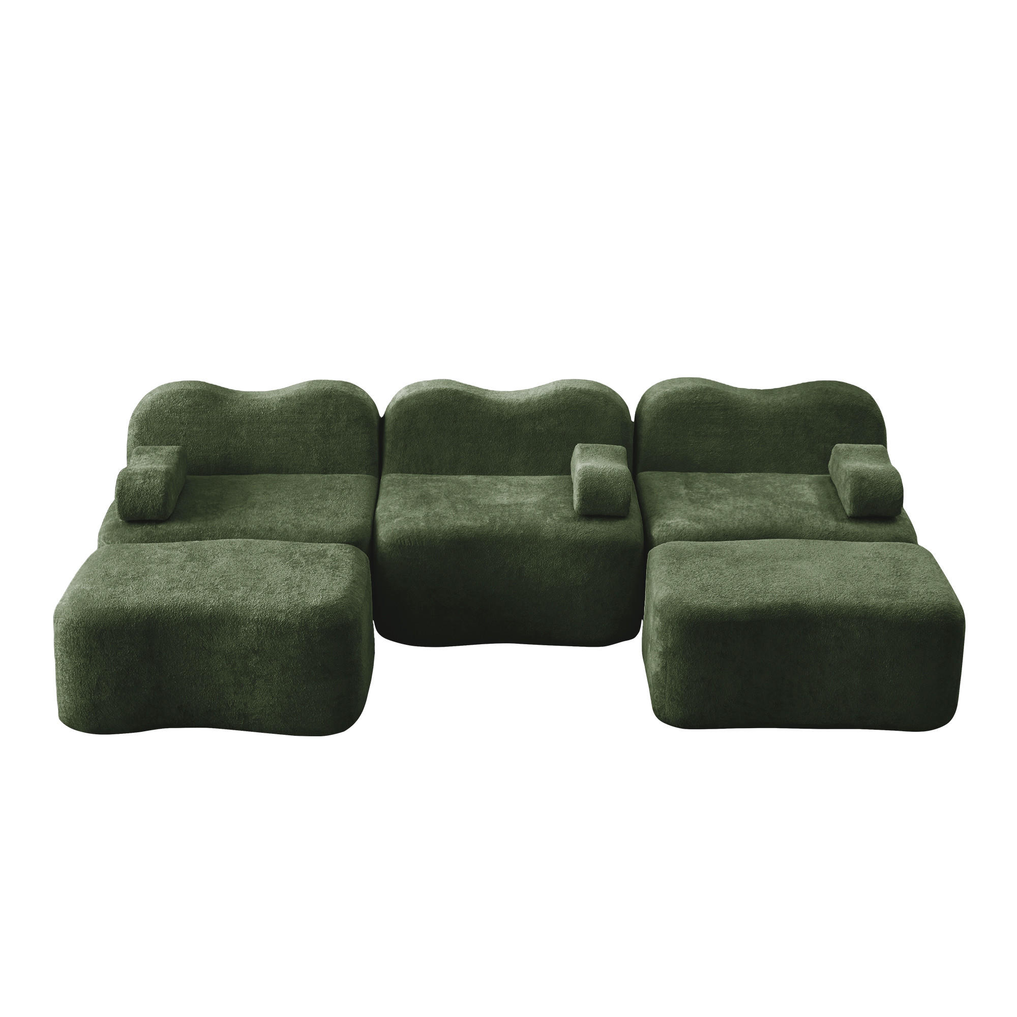 WOHNLANDSCHAFT Grün 288/167/70 cm 3-Sitzer Modular mit 2 Ottomans - Grün, Textil (288/70/167cm) - PANGIVO
