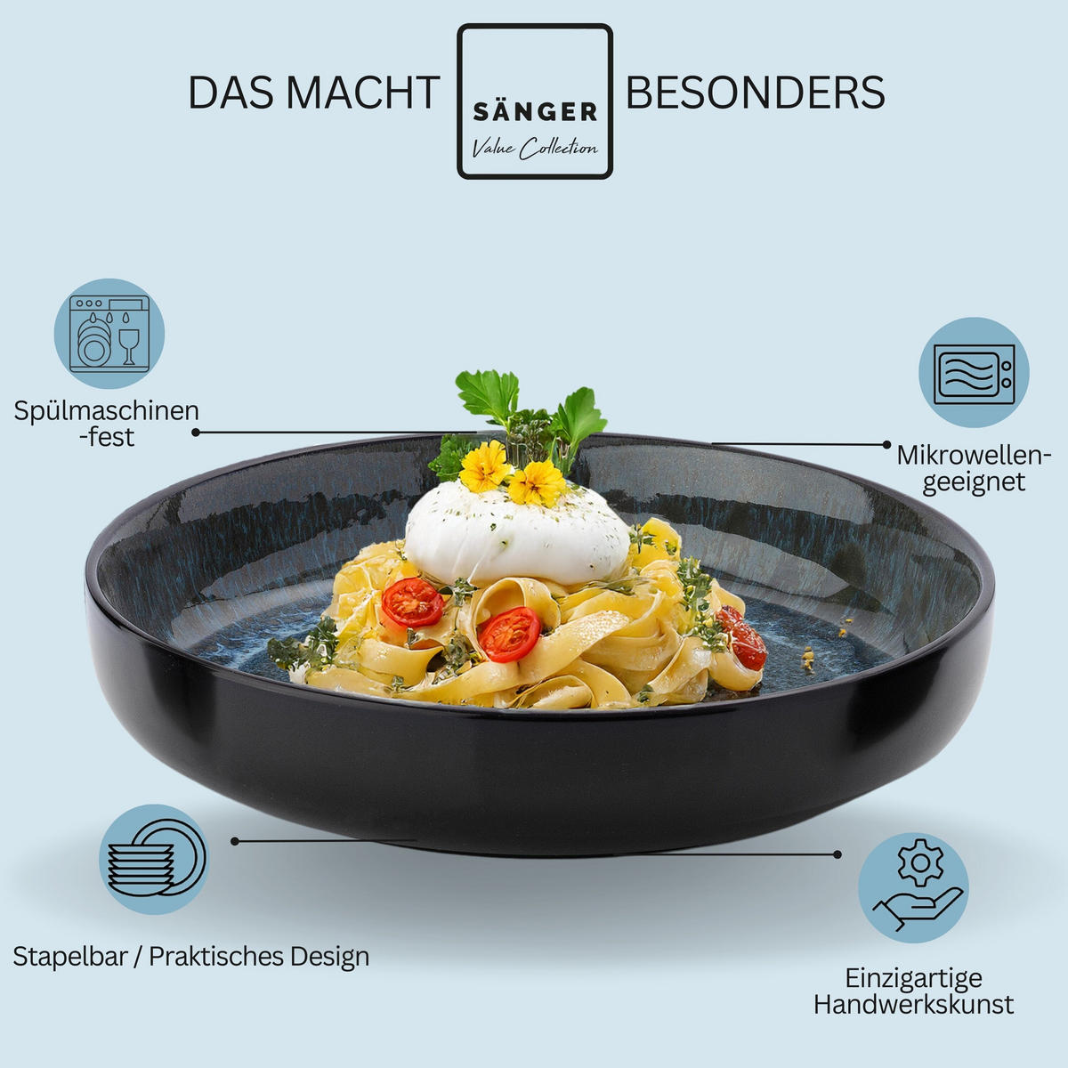PASTASCHALEN MANILA - 6 teilig aus Steingut - Blau, Stein (22.2cm) - Sänger