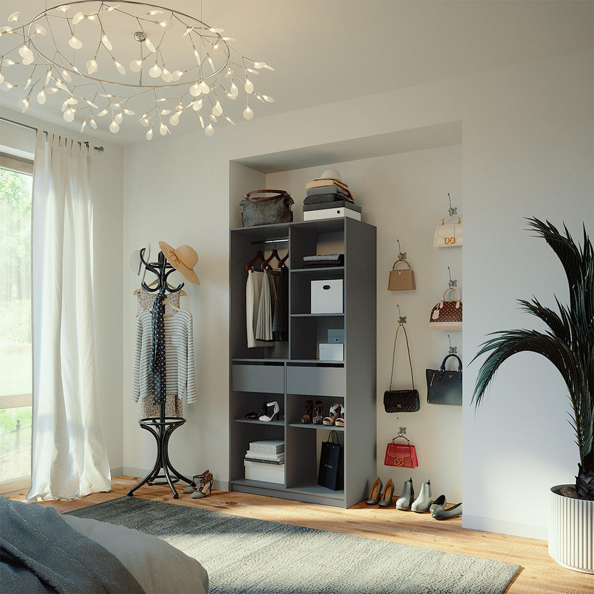 KLEIDERSCHRANK Elmo Anthrazit 100 x 200 cm mit 2 Schubladen - Anthrazit, Holzwerkstoff (100/200/50cm) - Vicco