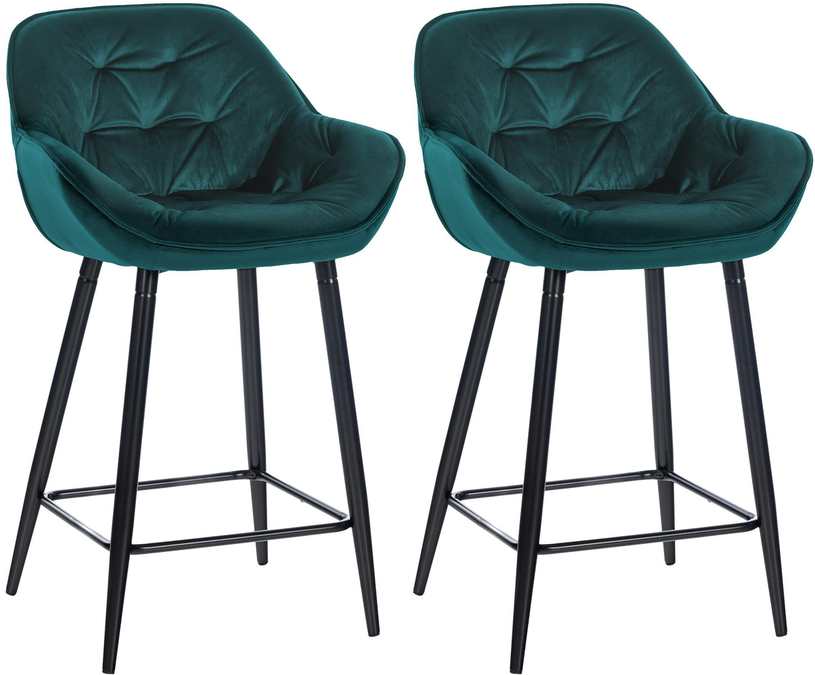 BARHOCKER 2er Set Gibal 76 Samt dunkelgrün - Schwarz/Grün, Textil/Metall (54/103/57.5cm) - TPFLiving