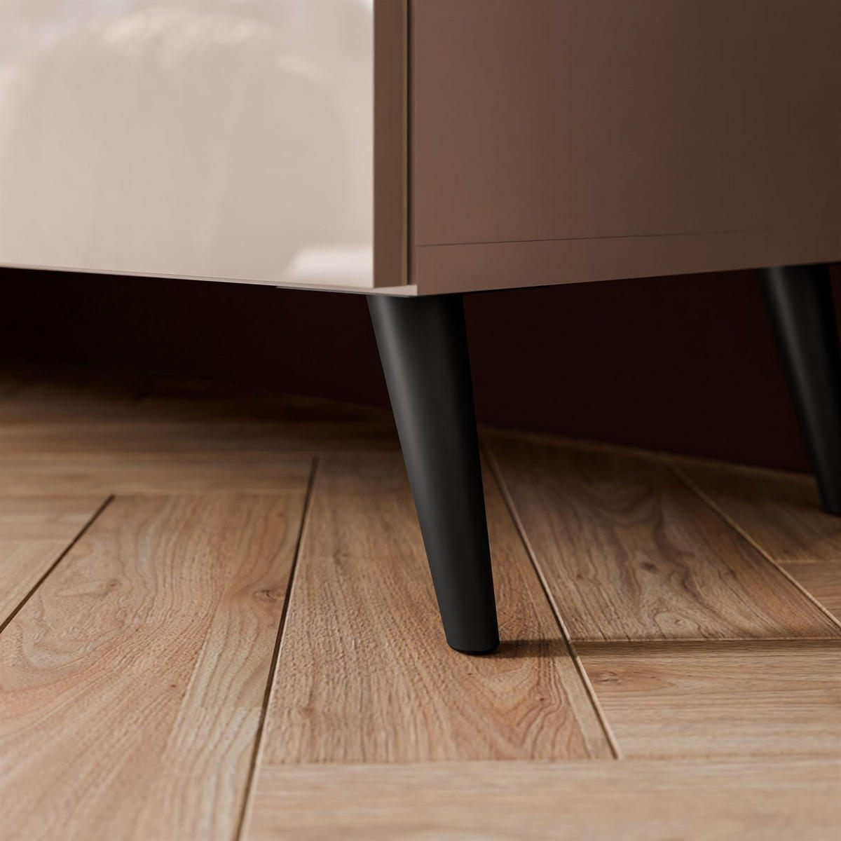 TV-ELEMENT AURA 200 KASCHMIR Hochglanz auf schrägen schwarzen Beinen + LED - Kaschmir/Schwarz, Holzwerkstoff (200/49/40cm) - Lookway