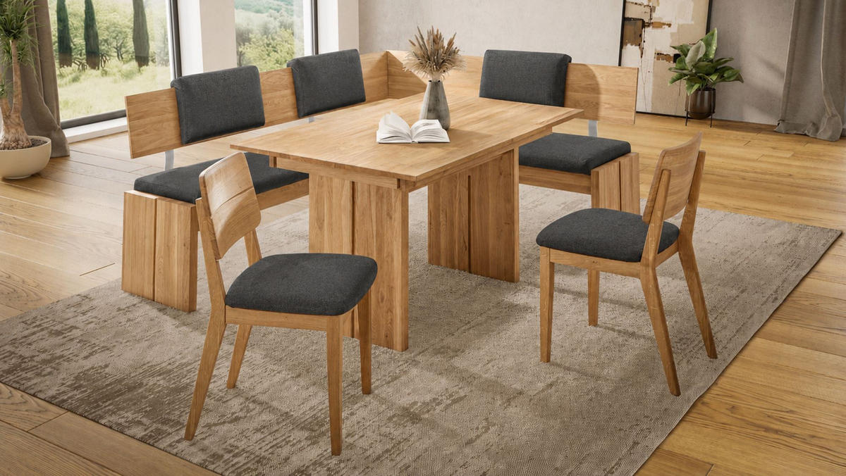 ECKBANKGRUPPE Modern Dani 2 für 7 Personen Massivholz Wildeiche/Grau - Wildeiche/Grau, Holz (192/85/167cm) - 58aufmkessel