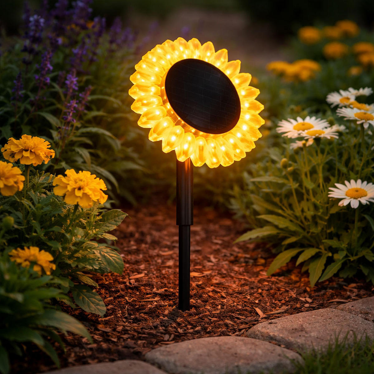 LED AUSSENLEUCHTE Sonnenblume Schwarz Gelb - Schwarz, Kunststoff (13/13/29.5cm) - Globo Lighting