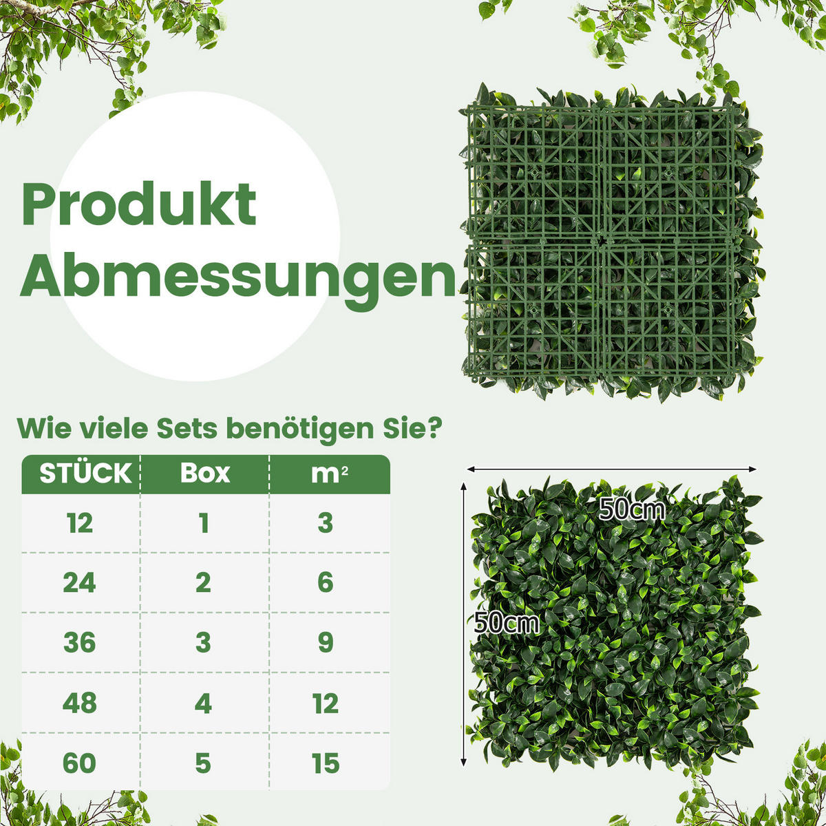 VÄXTVÄGG Grön - Grön, Plast (1cm) - COSTWAY