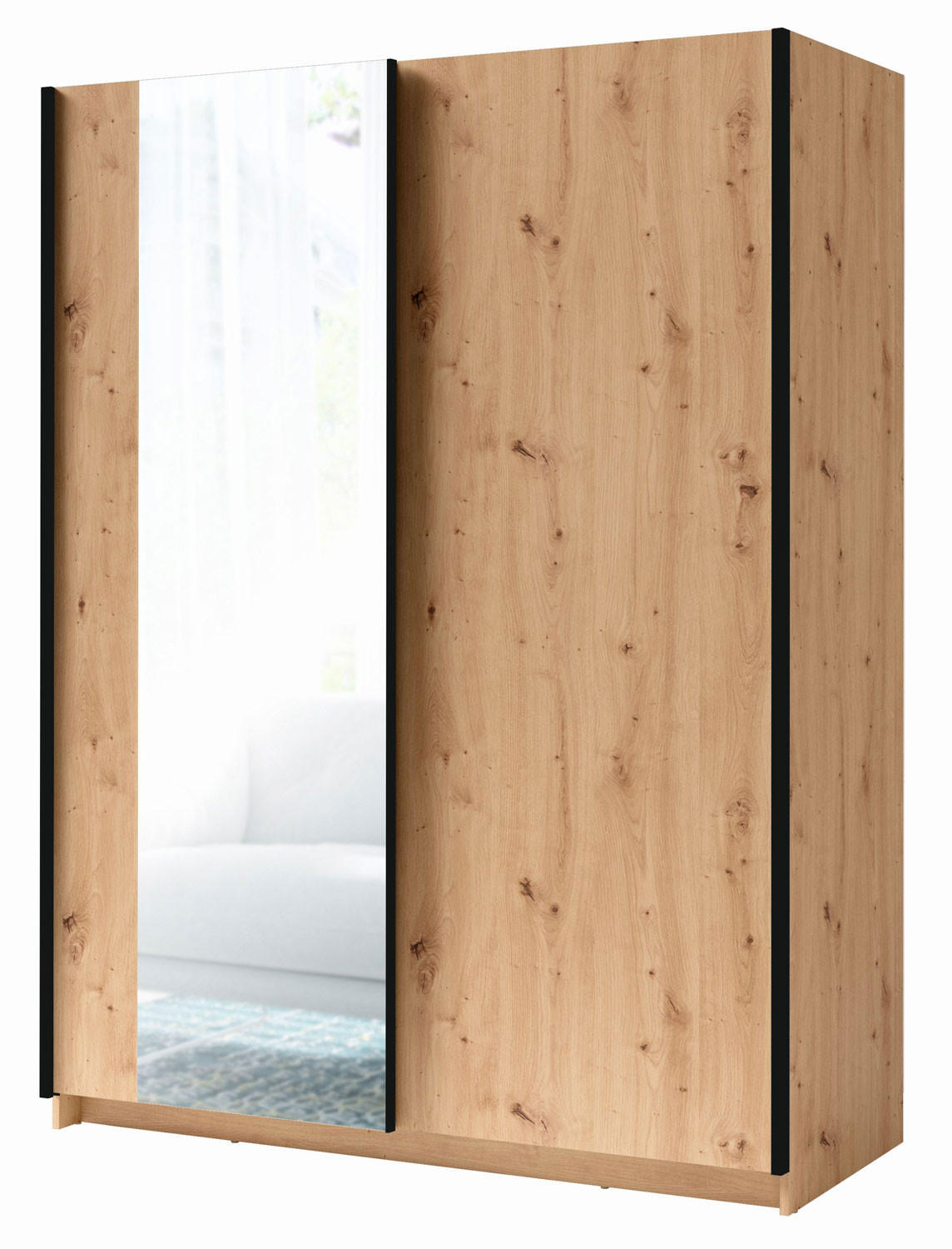 SCHWEBETÜRENSCHRANK Gozo Artisan Eiche / Spiegel 180 / 62 / 198cm - Schwarz/Eiche Artisan, Glas/Holz (180/198/62cm) - Feldmann-Wohnen