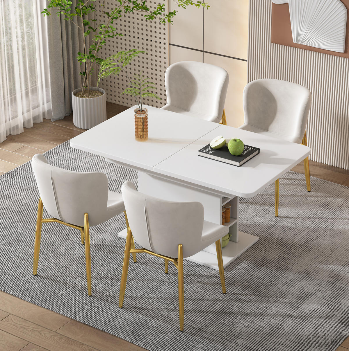 ESSTISCH aus Spanplatte und Metall 130x70x75 cm Weiß ausziehbar mit Stauraum, multifunktional und platzsparend - Weiß, Holzwerkstoff (130/70/75cm) - Modfu