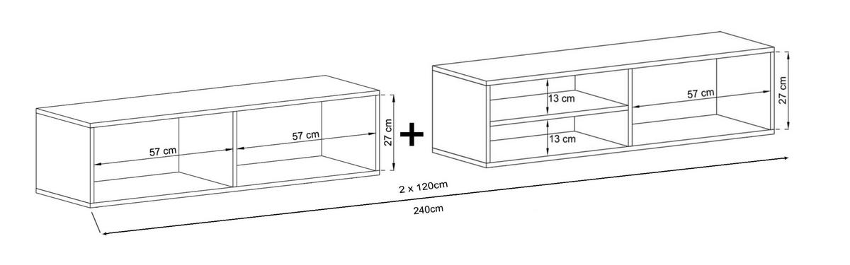 TV-LOWBOARD 2-er Set Enjoy Graphit Matt Schublade 120 cm - Grau, Holzwerkstoff (240/30/35cm) - Meble Lindner