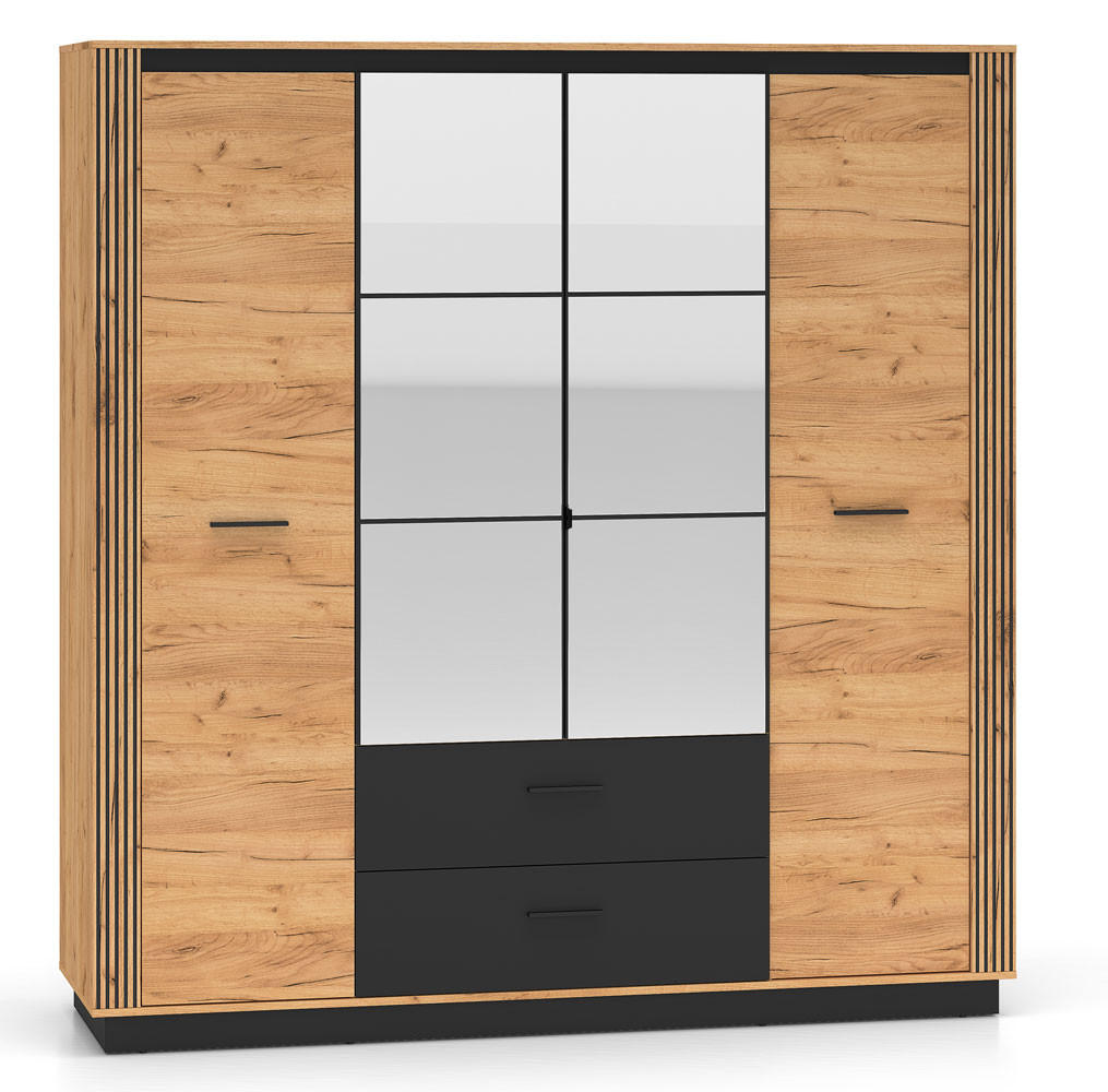 KLEIDERSCHRANK Urso Gold Craft Eiche / Schwarz 200 / 58 / 210 cm - Schwarz/Braun, Holz/Holzwerkstoff (200/210/58cm) - Feldmann-Wohnen