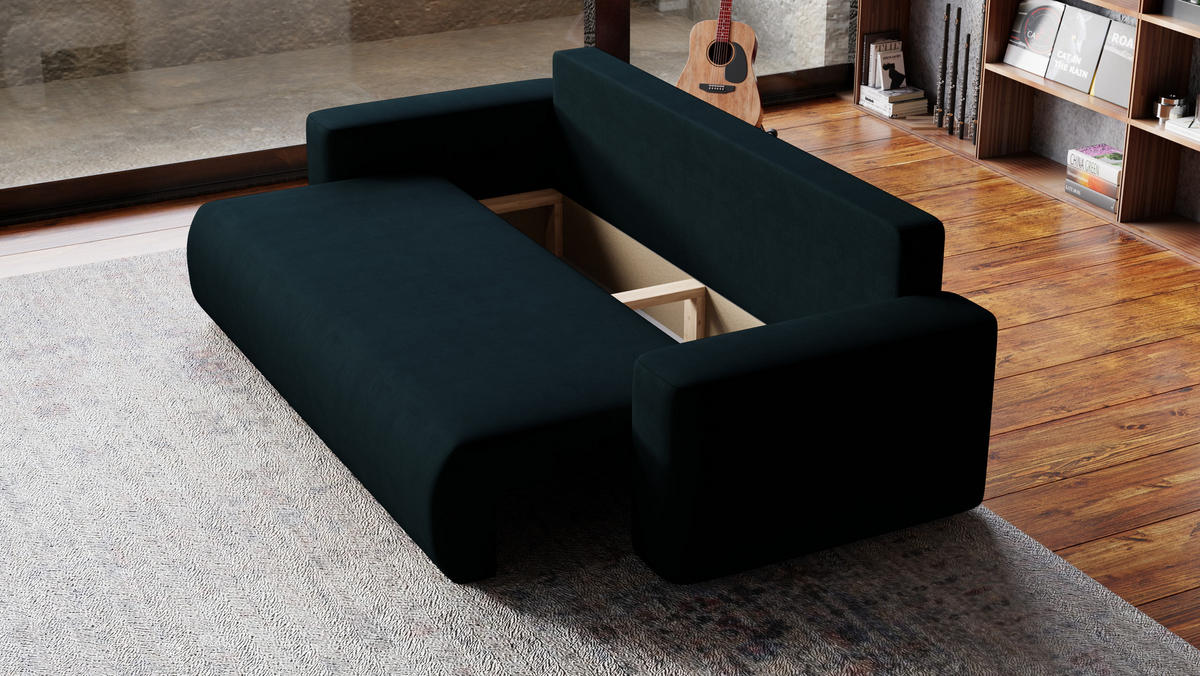 SOFA Bubi mit Bettkasten und Schlaffunktion, Velourstoff - Anthrazit, Holzwerkstoff (242/85/95cm)