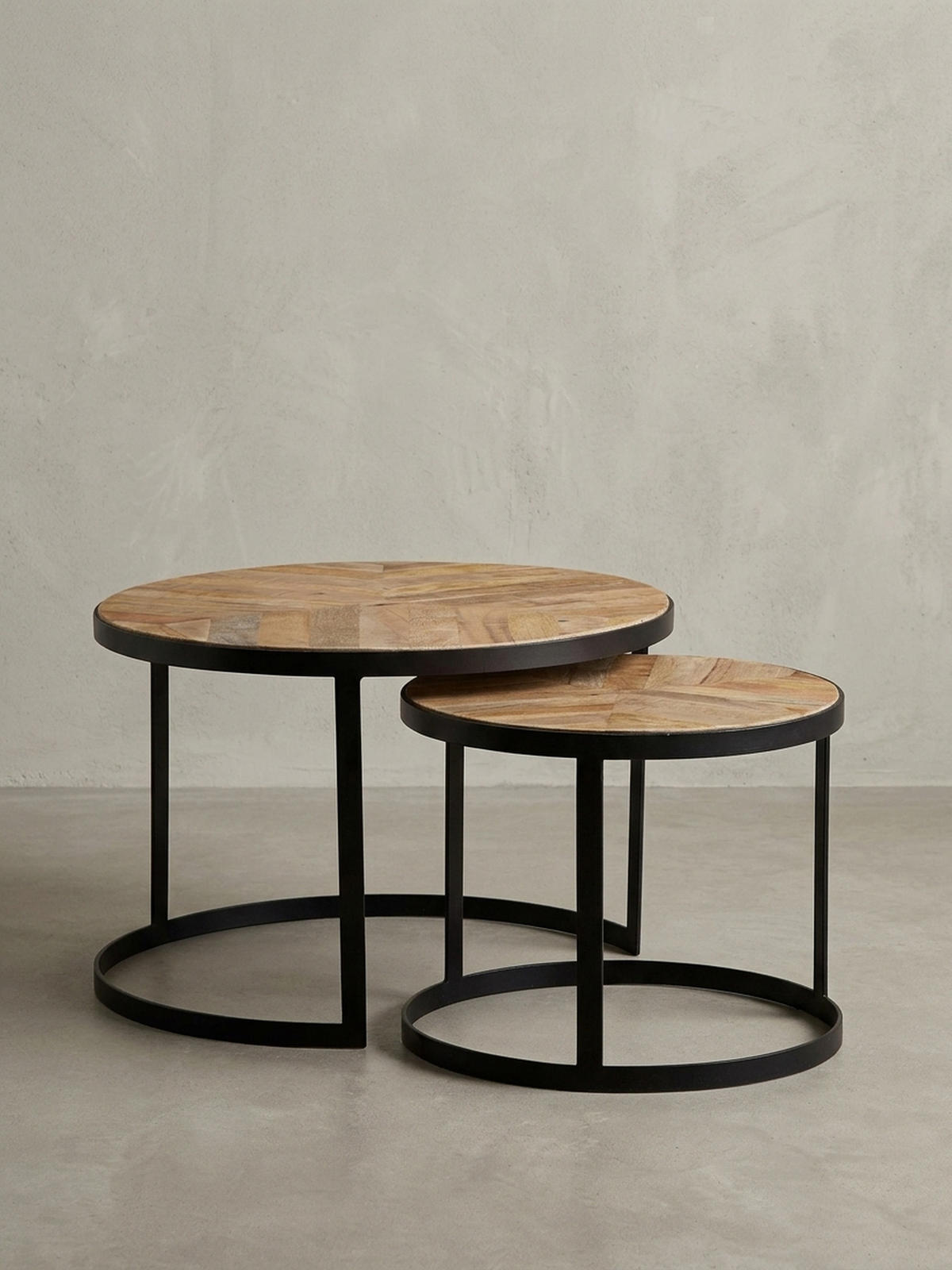 COUCHTISCH 2er Set Massivholz Metall Platzsparend Handgefertigt ESINO, Beige 60x60x40 cm - Beige/Schwarz, Holz/Metall (60/60/40cm) - KADIMA DESIGN