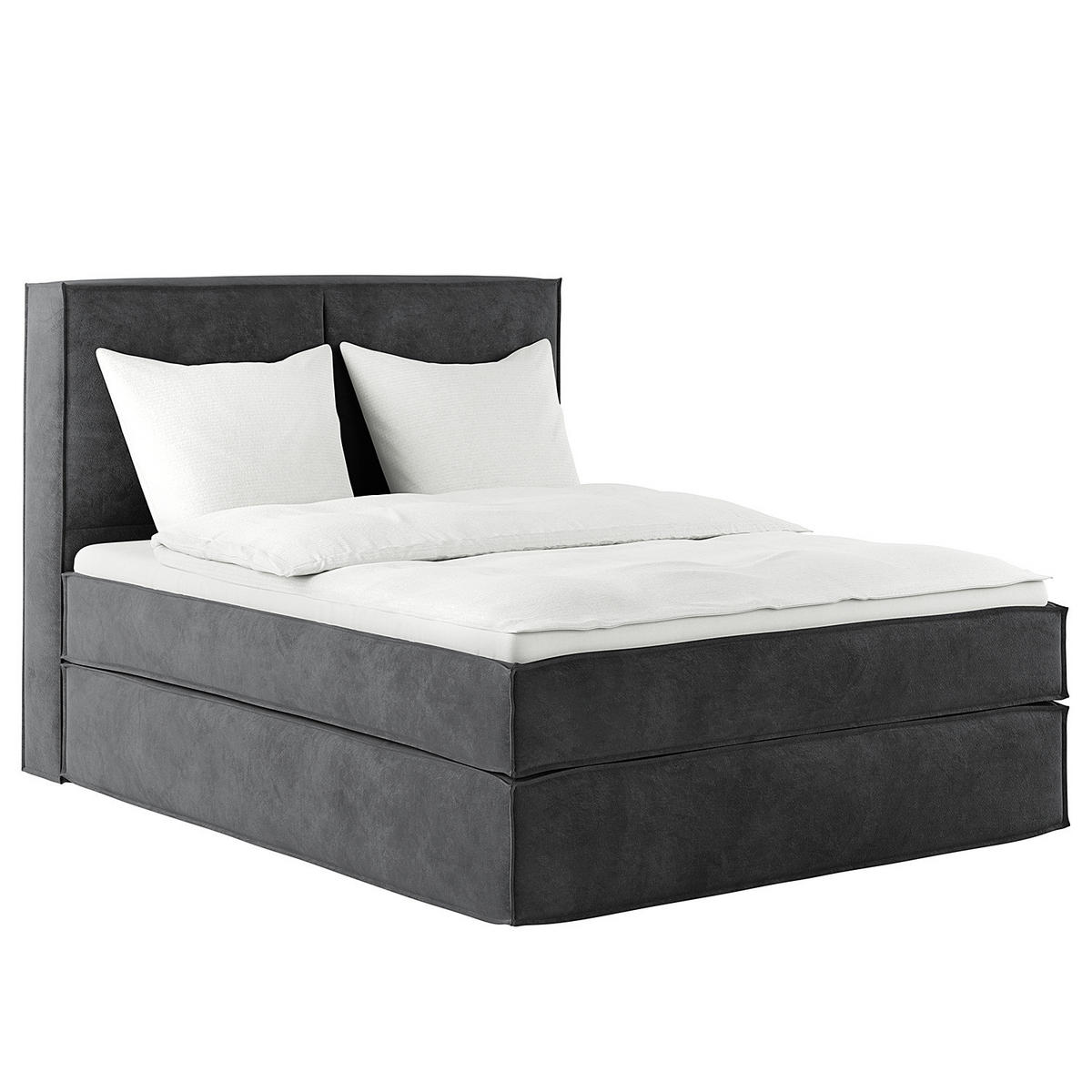 BOXSPRINGBETT mit Kopfteil - Premium - Anthrazit, Textil (140/200cm) - home24