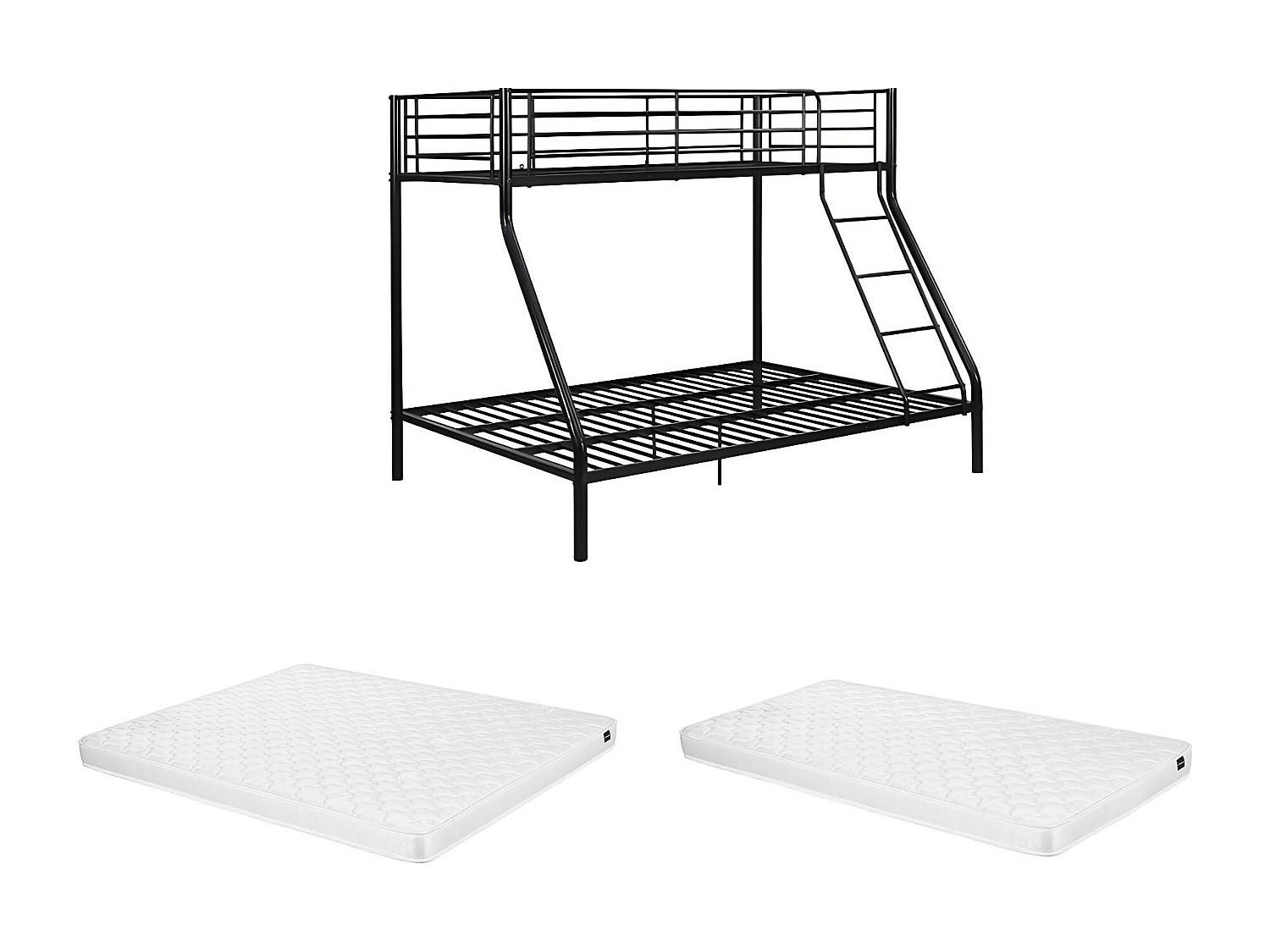 ETAGENBETT + Matratze - 90 & 140 x 190 cm - Stahl - Schwarz - ELEVATIO IV - Schwarz, Metall - Vente-Unique