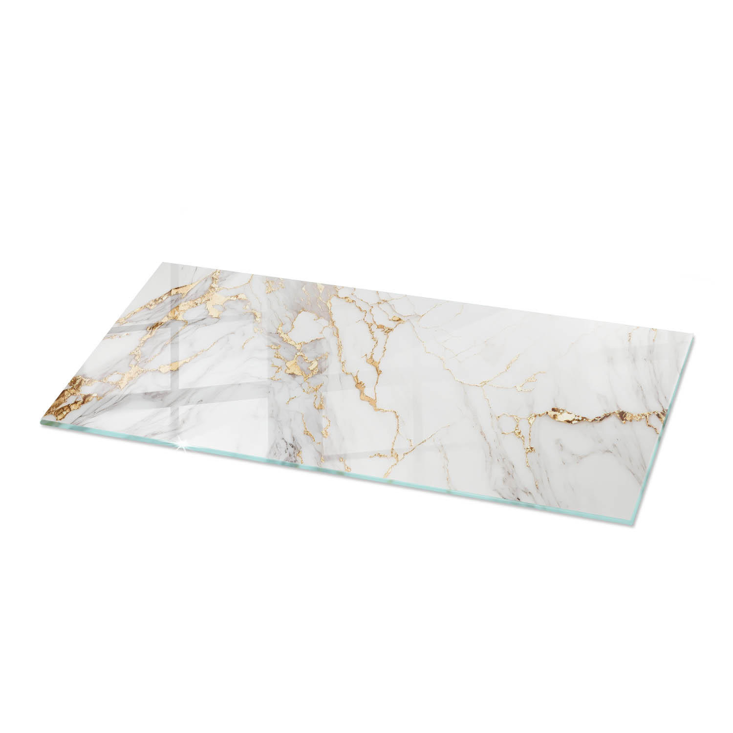 TISCHPLATTE 125x50 cm Eleganter Marmor mit Adern - Goldfarben/Weiß, Glas (125/50/0.4cm) - TULUP