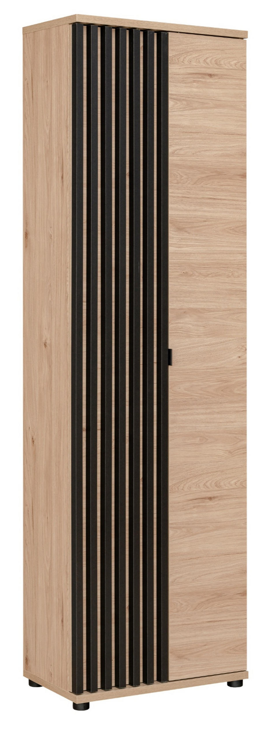 GARDEROBENSCHRANK Eiche, schwarz 60 cm, Flurschrank mit variabler Inneneinteilung - Eichefarben/Schwarz, Holzwerkstoff/Kunststoff (60/202/35cm) - Furn.Design