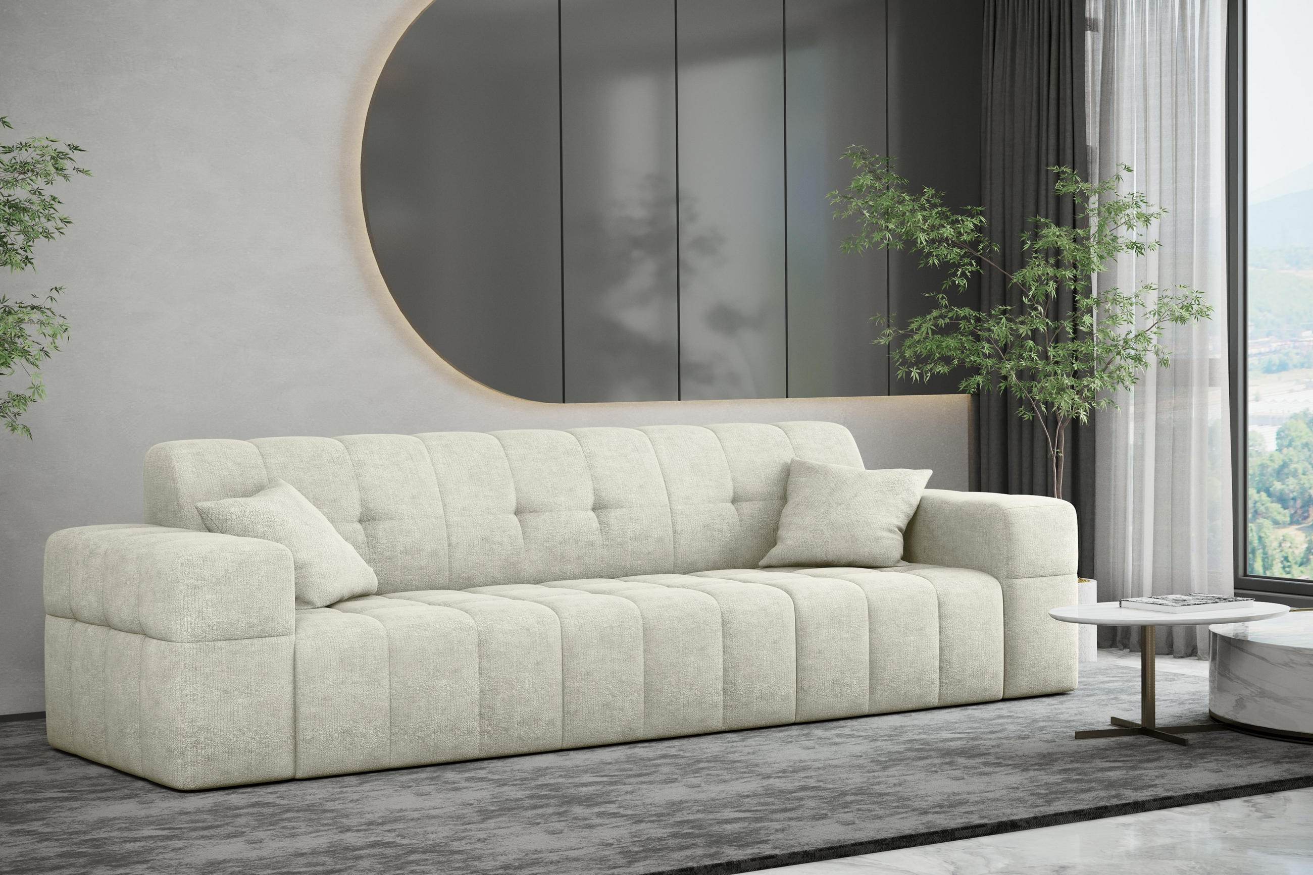 SOFA 3 Sitzer NIMES Stoff Perfect Harmony Creme - Creme, Holz (245/82/92cm) - Kaiser Möbel