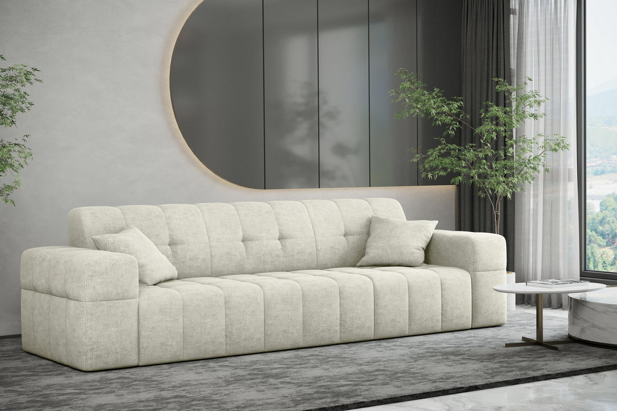 SOFA 3 Sitzer NIMES Stoff Perfect Harmony Creme - Creme, Holz (245/82/92cm) - Kaiser Möbel