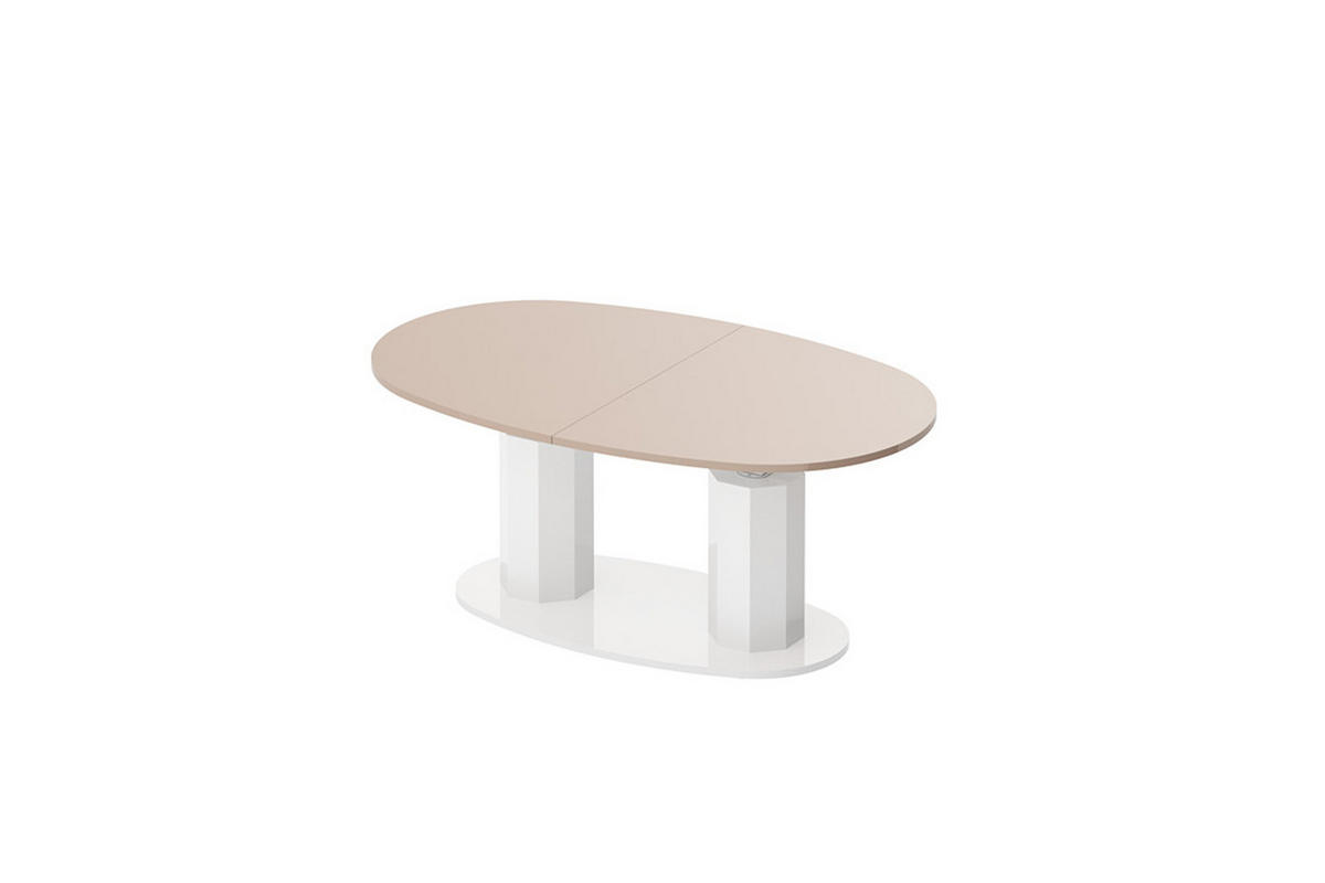 COUCHTISCH Cappuccino Weiß Hochglanz oval ausziehbar höhenverstellbar - Weiß Hochglanz/Cappuccino, Holzwerkstoff (80/130/54cm) - designimpex