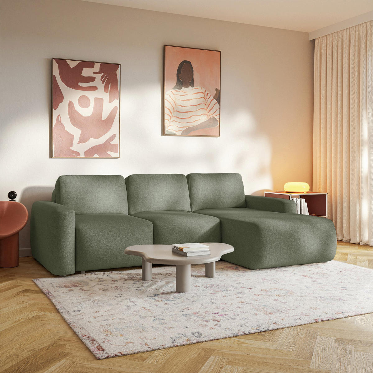ECKSOFA Carnos Mini Olivgrün Chenille - Schwarz/Olivgrün, Kunststoff/Textil (164/238cm) - Selsey
