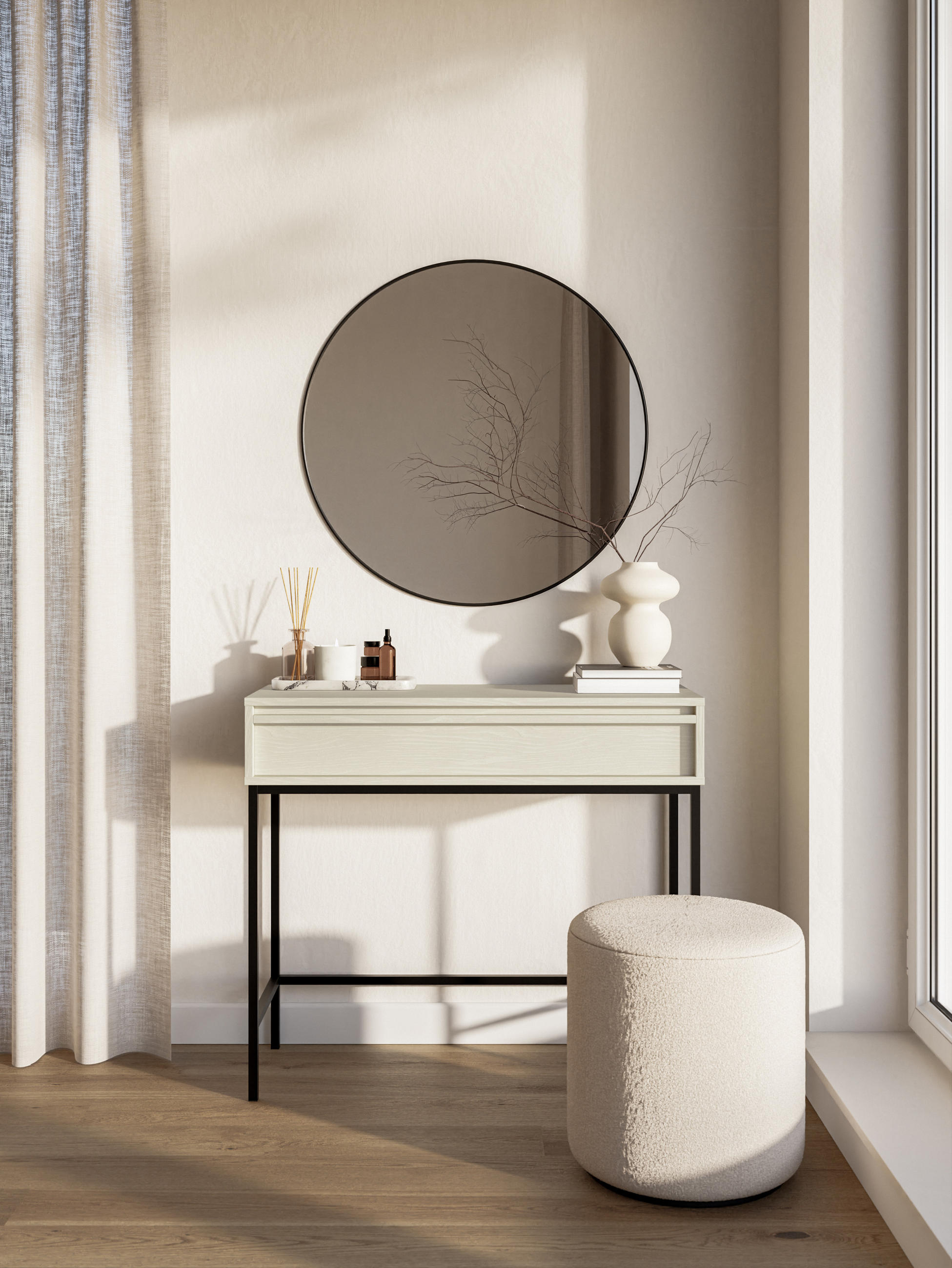 KONSOLENTISCH Evo Hellbeige mit Metallgestell 90 cm - Beige/Schwarz, Holzwerkstoff/Metall (34/90/79cm) - Selsey