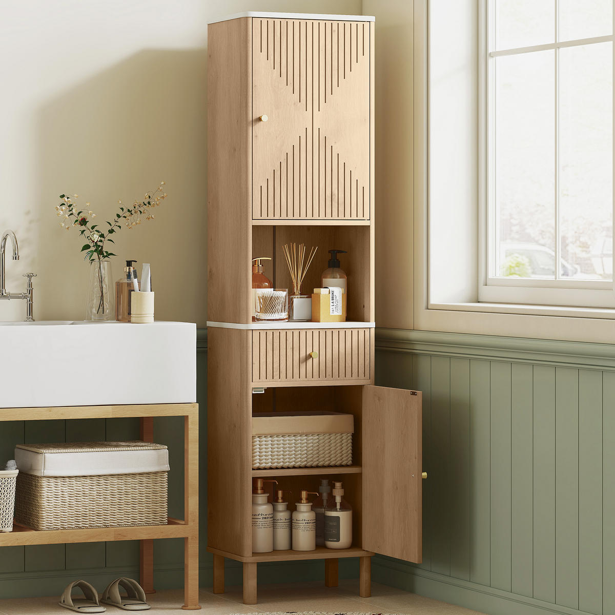 HOCHSCHRANK DE-12490 41,5/30/168 cm Eiche - Eichefarben, Holzwerkstoff (30/168/41.5cm) - ComfortXL
