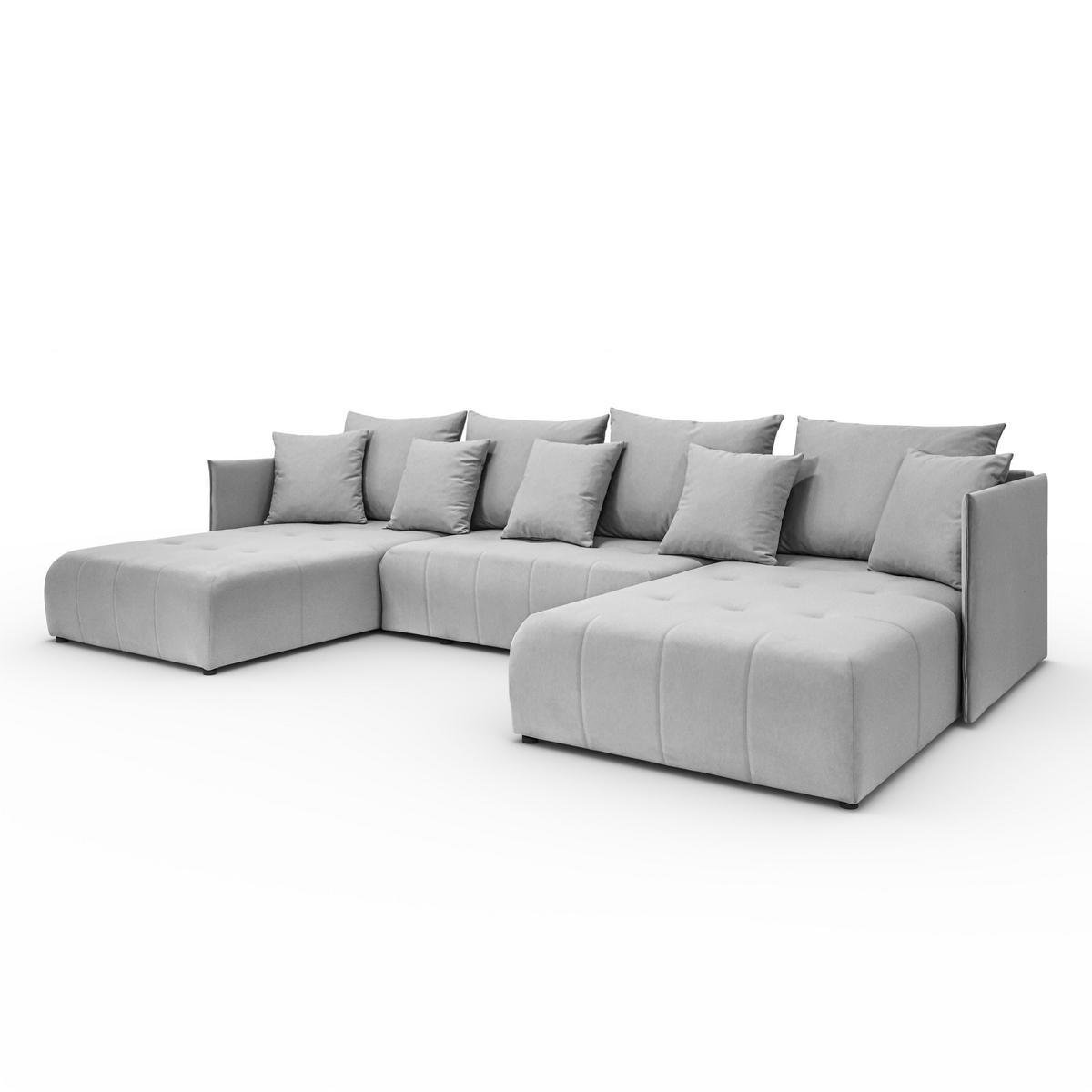 WOHNLANDSCHAFT Hanna in U-Form 348 x 188cm Schlaffunktion Bettkasten, 5 Sitzer, Schlafsofa, hellgrau - Hellgrau, Kunststoff (348/93/188cm) - Margaret Hadas24