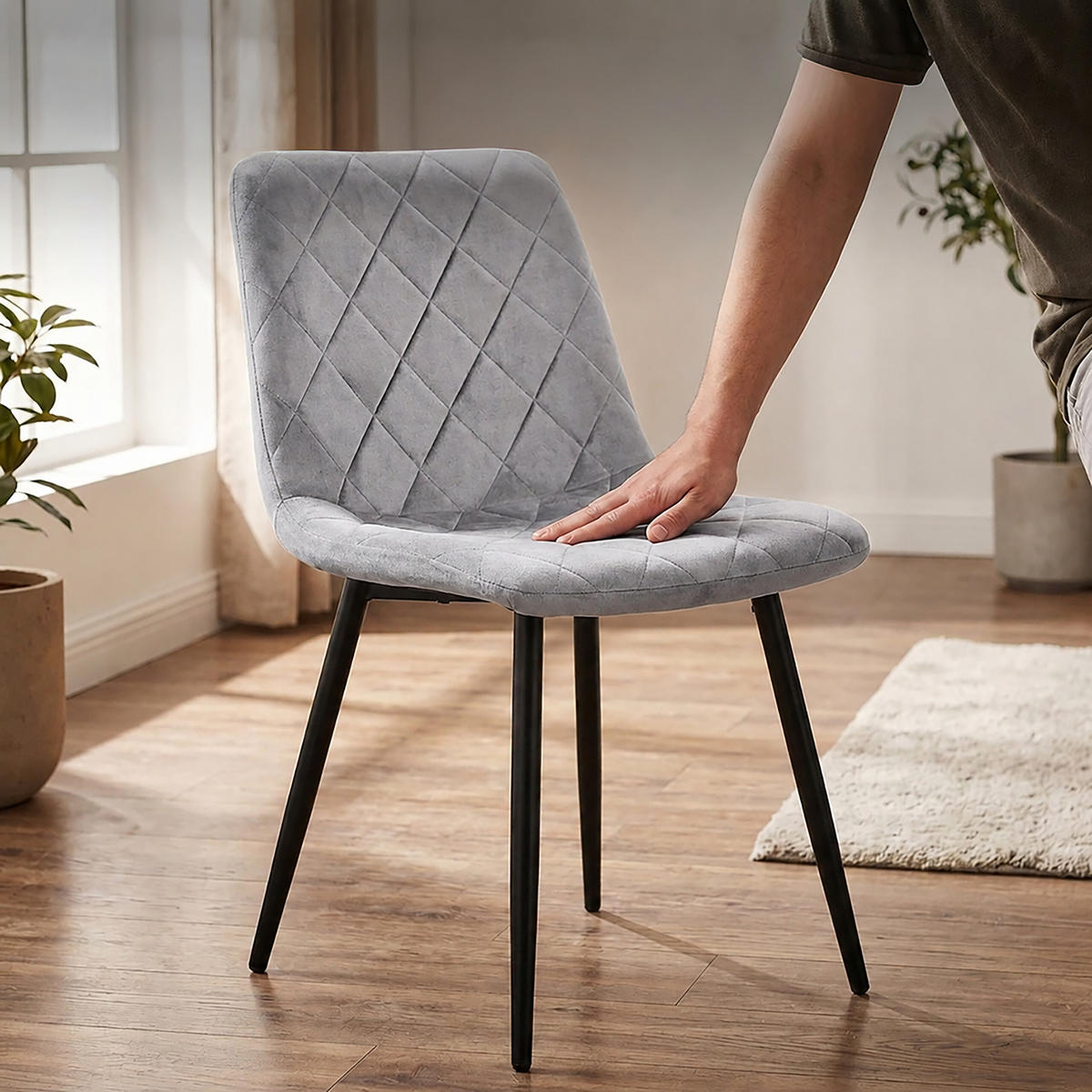 STOL Grå 2-pack sammet metallben - Grå, Trä/Textil (43/86/53.5cm) - Relaxdays