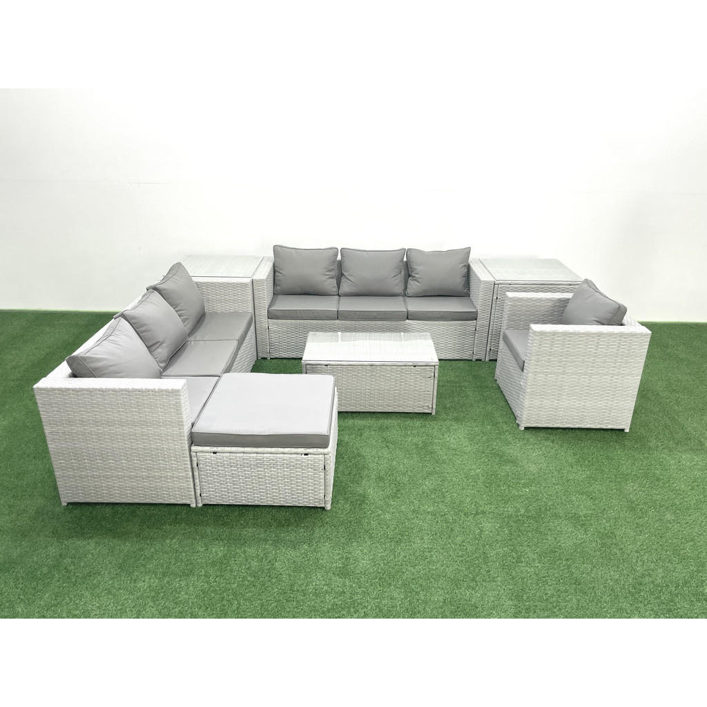 Thumbnail - Fimous Gartengarnitur, Hellgrau, Metall, Kunststoff, Glas, 9-Sitzer, Füllung: Schaumstoff, rechteckig, Loungemöbel, Loun...