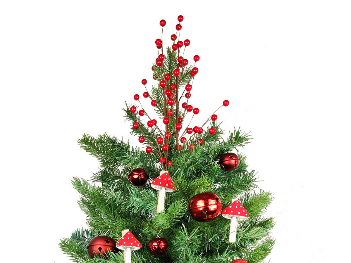 WEIHNACHTSBAUM künstlicher 60 cm mit LED-Beleuchtung, ZAUBERPILZ, mit 36 Weihnachtsbaumschmuck, Pflanztopf mit Jutesack - Rot/Grün, Kunststoff/Stein (40/60cm) - LAALU