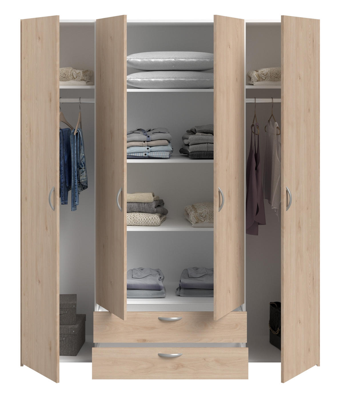 KLEIDERSCHRANK Daily 11 in Akazie 160 x 185 x 51 cm (BxHxT) – Kleiderschrank 4 türig ohne Spiegel - Braun, Holzwerkstoff (160/185/51cm)