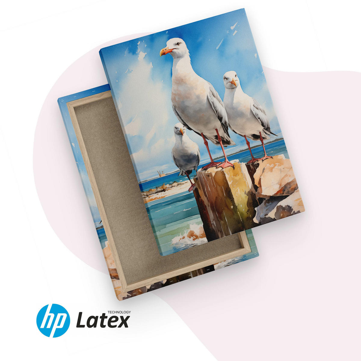 LEINWANDBILD Abstrakte Möwen Vor Dem Meereshintergrund 40x60cm - Blau/Beige, Textil (40/60cm) - Muralo