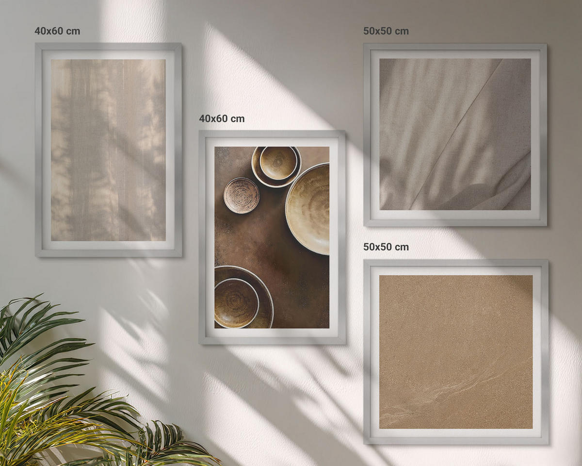 BILDER SET 4er Set - 50x50 cm & 40x60 cm Silberner Rahmen - Strukturen, Texturen, Minimalismus - Silberfarben, Kunststoff (50/50cm) - TULUP