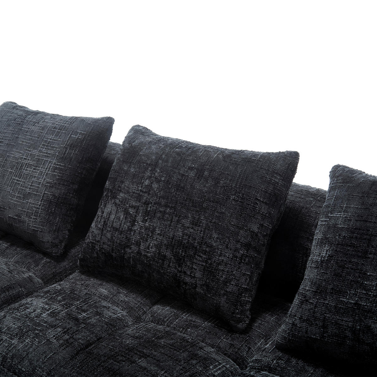 ECKSOFA 250/158/60 cm schwarz aus Chenille mit Chaiselongue - Schwarz, Textil (250/158cm) - OKWISH