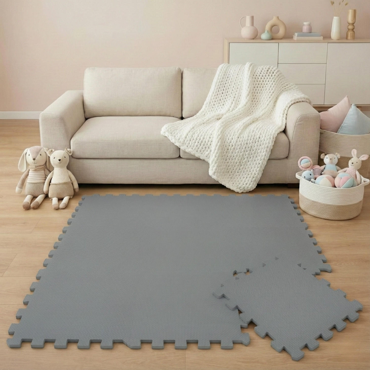 SPIELMATTE ab Null - 90 cm Baby Puzzlematte Grau - Grau, Kunststoff (30/30cm) - Littletom