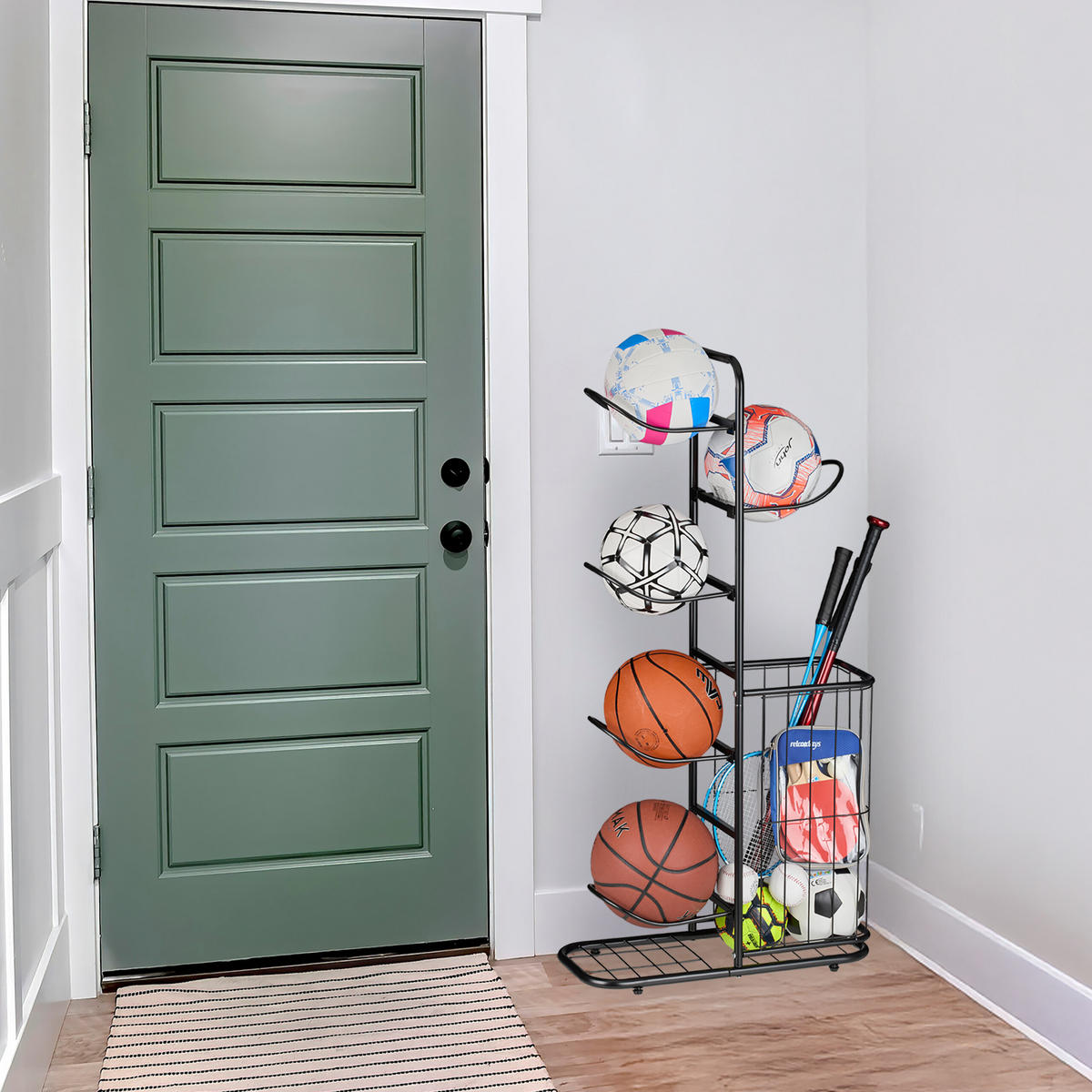 STOJAN na lopty - čierna, kov (60/116/23.5cm) - Relaxdays