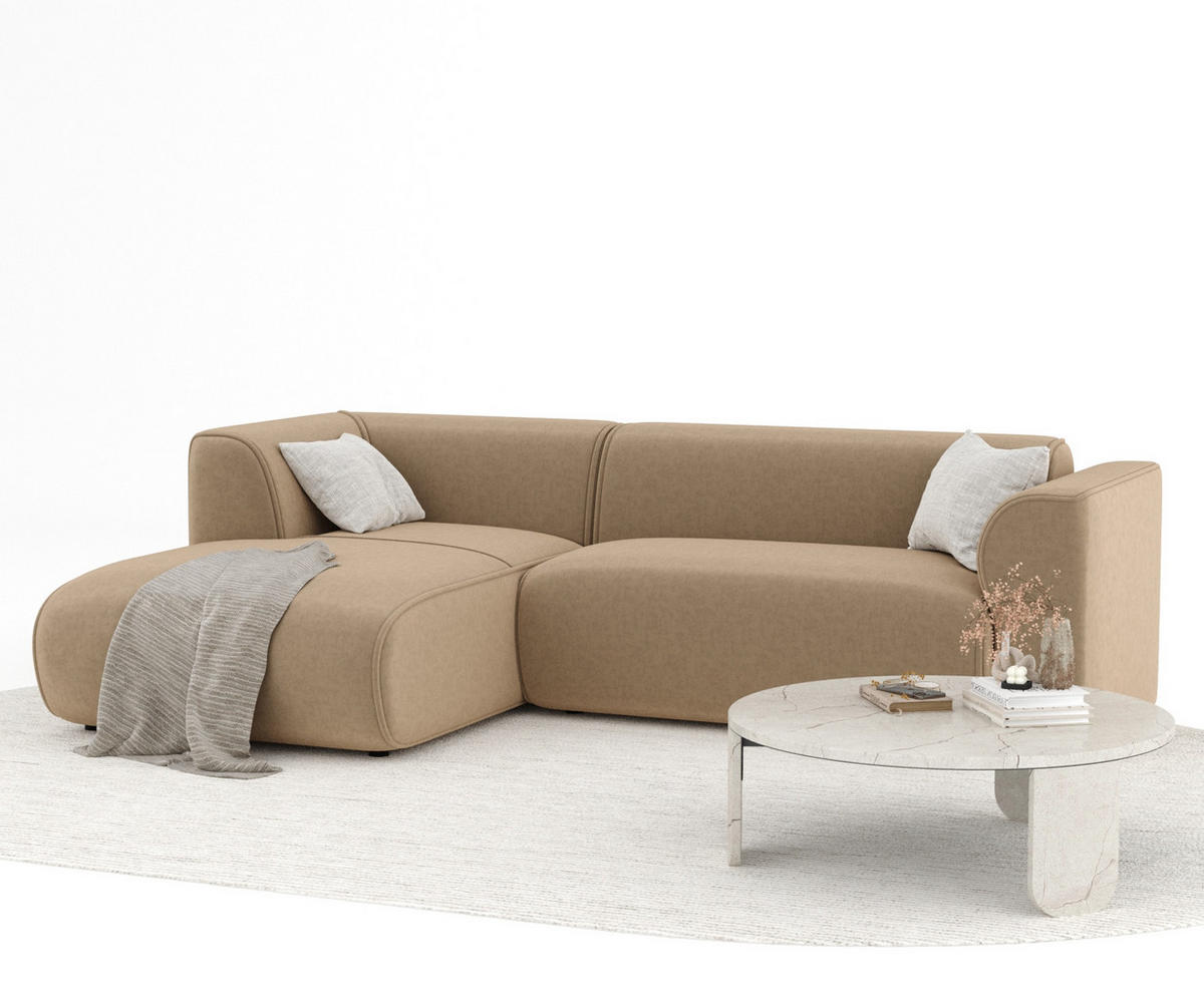 ECKSOFA Melani Beige Samtstoff - Beige/Schwarz, Holz/Holzwerkstoff (253/153cm) - Maison de Reve