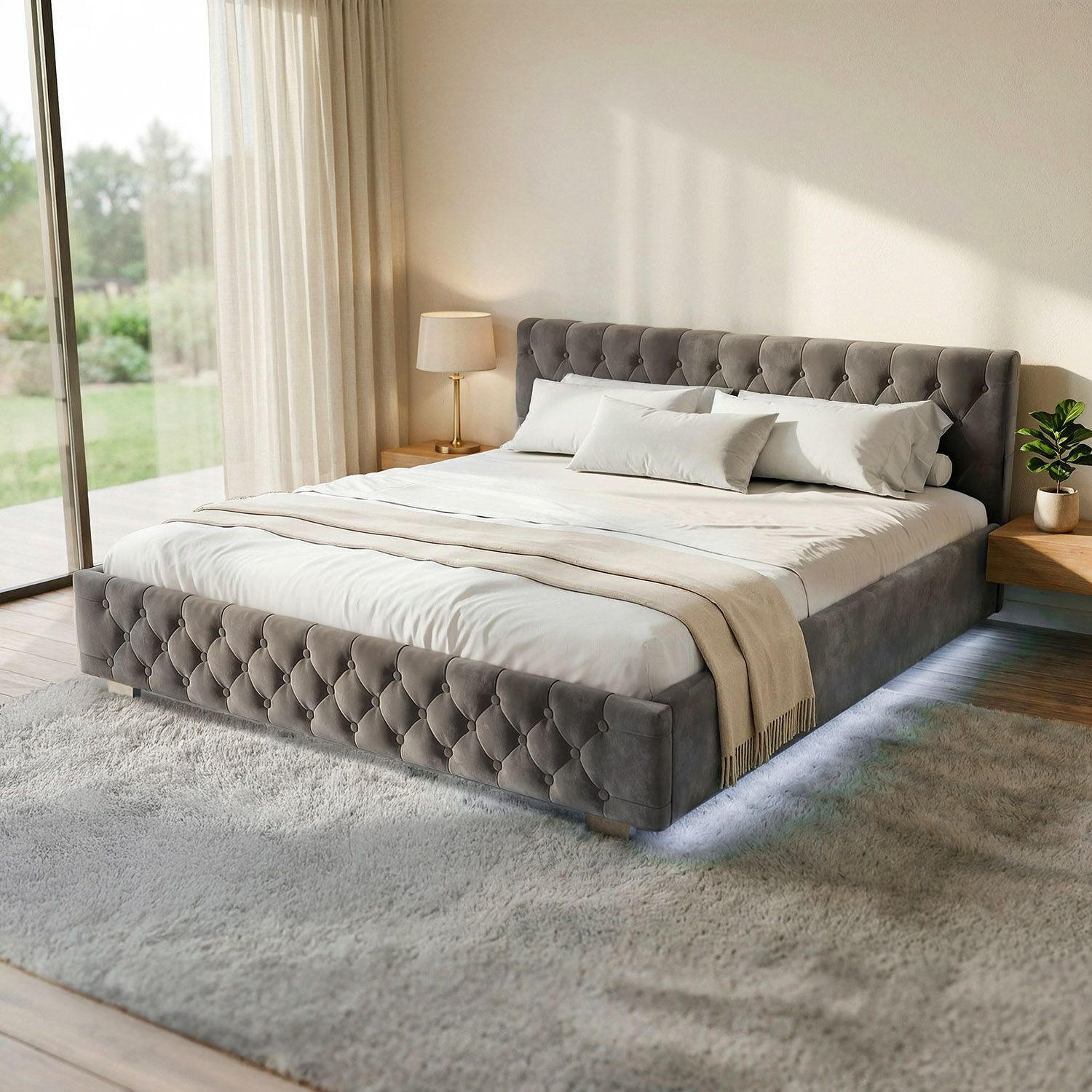 POLSTERBETT Nizza dunkelgrau 180x200 cm - Dunkelgrau, Holz (180/200cm) - Juskys