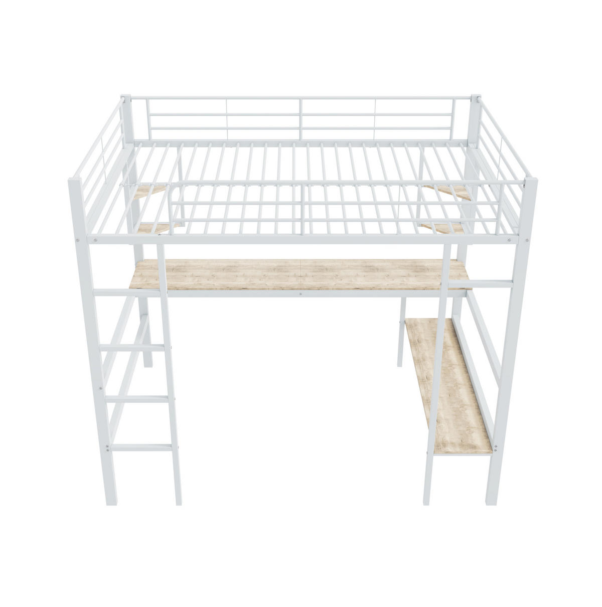HOCHBETT 140/200 cm aus Metall mit Schreibtisch und Bücherregal, platzsparend und sicher, Weiß - Weiß, Metall (140/200cm) - Redom