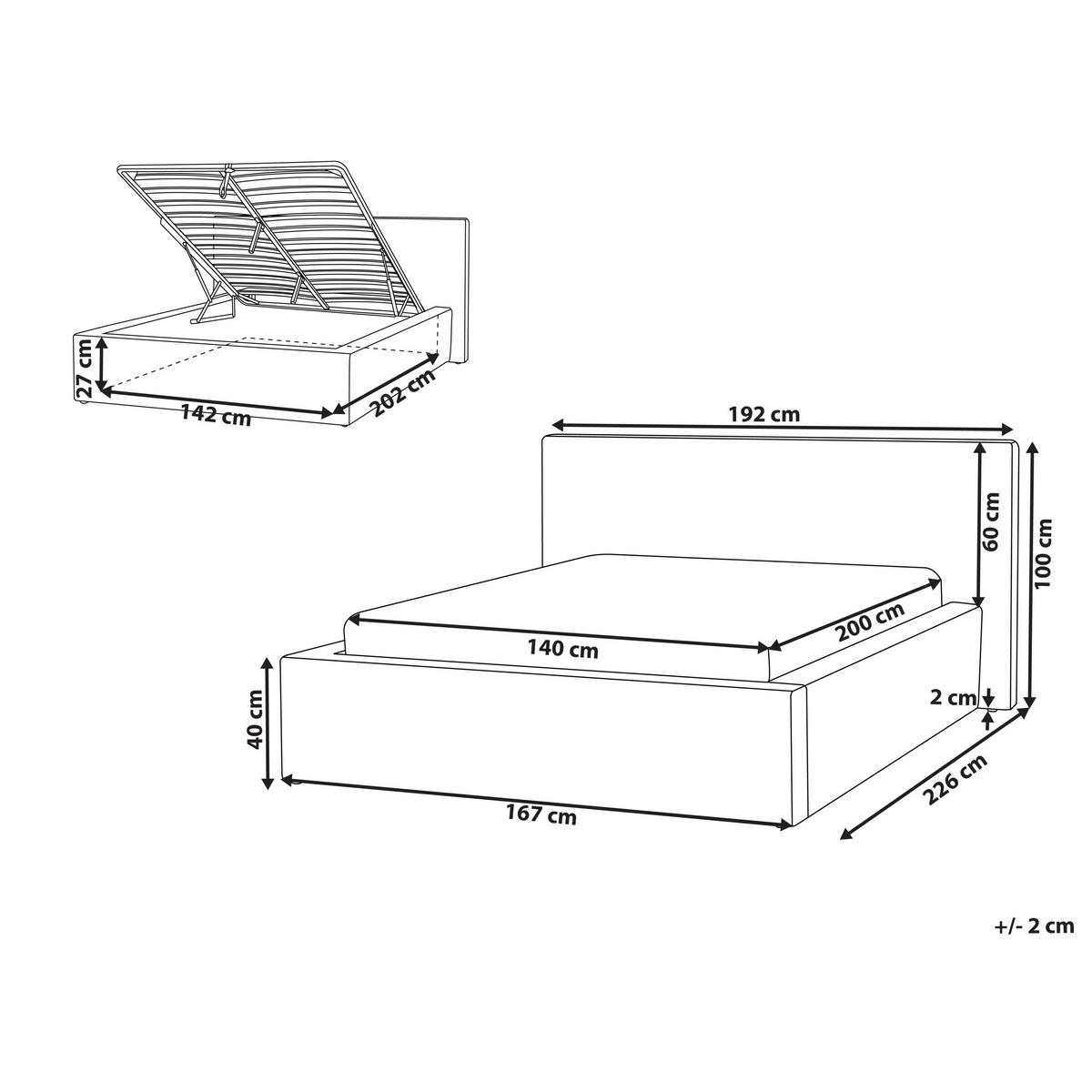 POSTELJA s prostorom za shranjevanje 140/200 rebrast žamet svetlo bež Lillebonne - črna/bež, tekstil (140/200cm) - Beliani